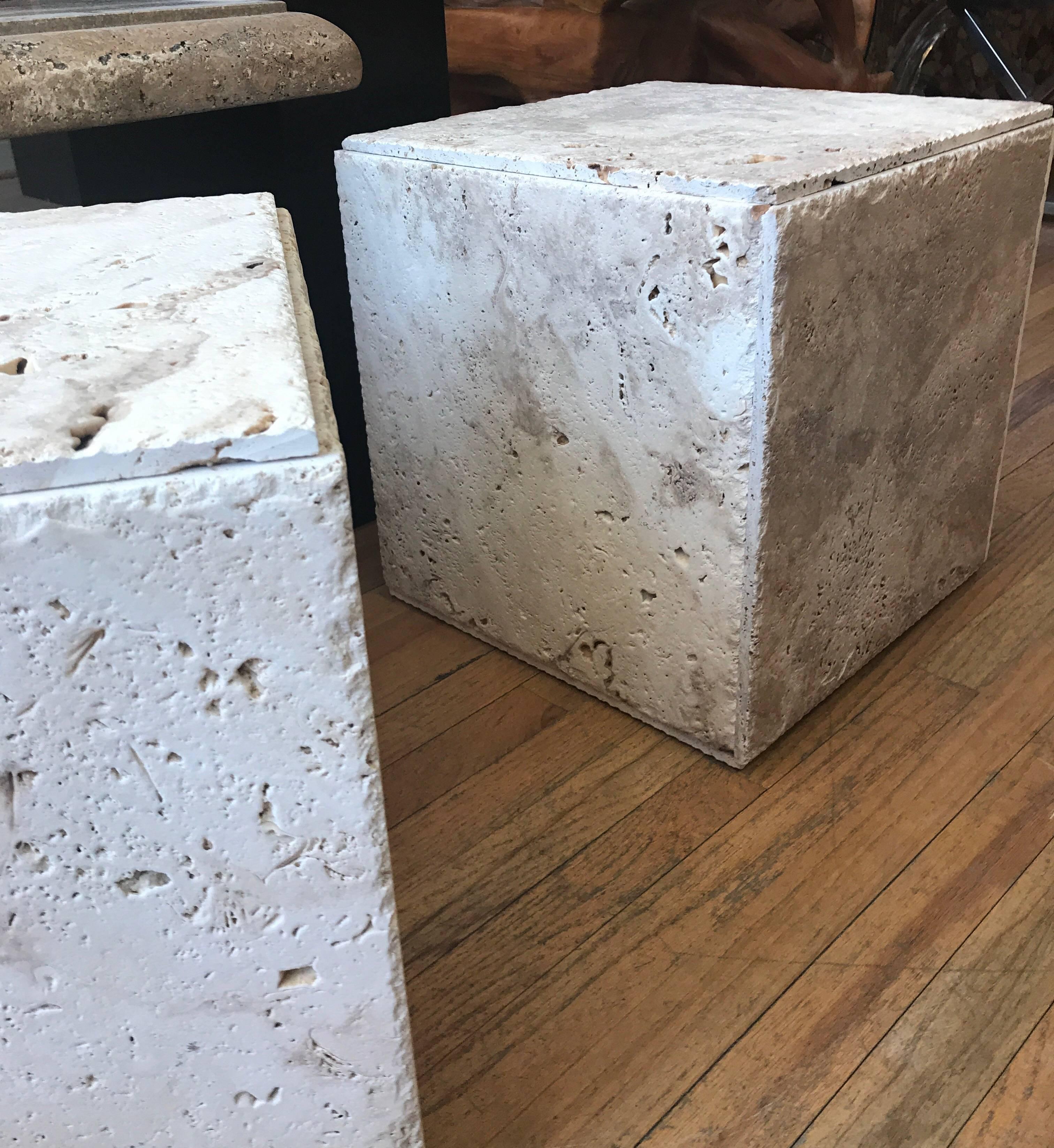 Pair of Rustic Unpolished Italian Travertine Cube Coffee Tables 8