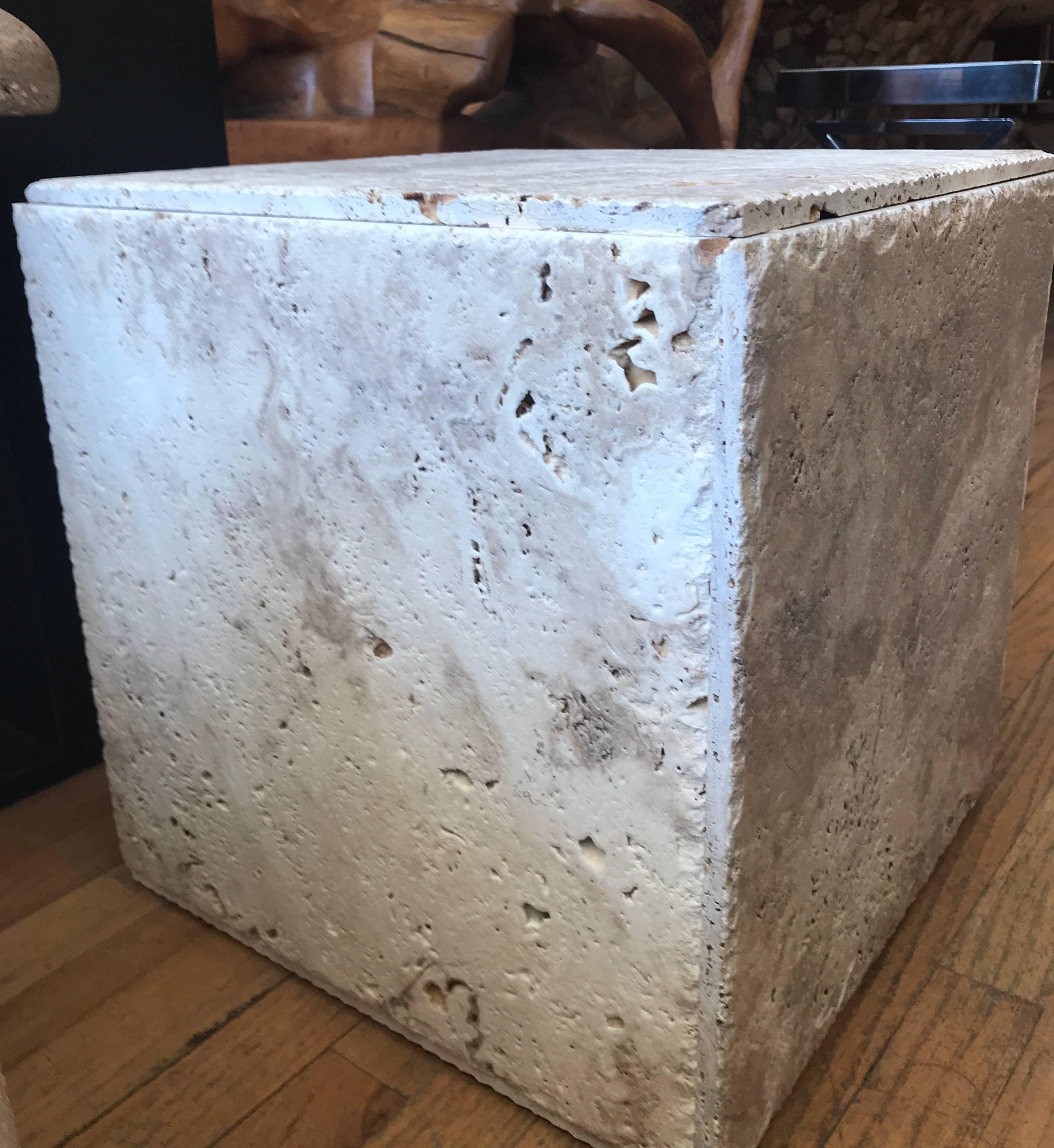 Pair of Rustic Unpolished Italian Travertine Cube Coffee Tables 9