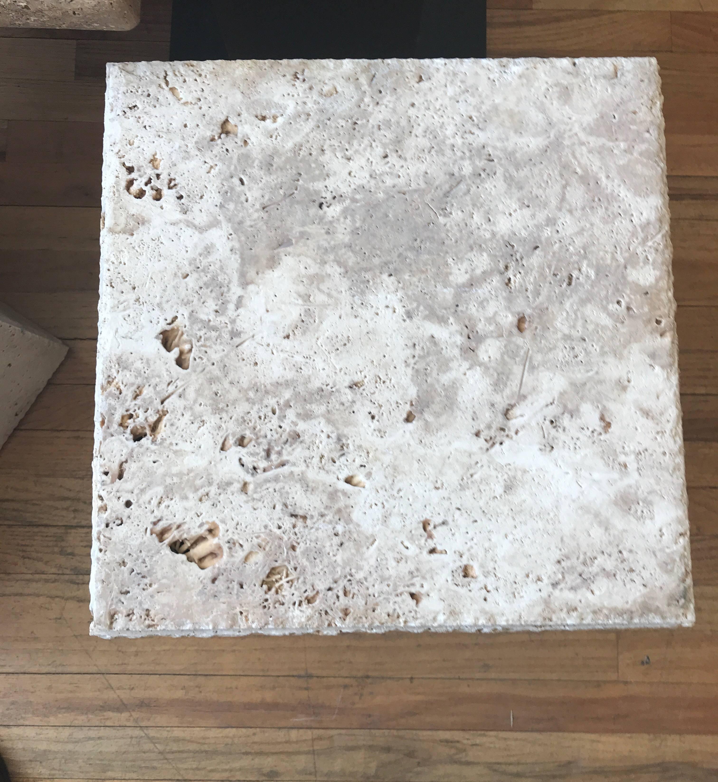 Pair of Rustic Unpolished Italian Travertine Cube Coffee Tables 10