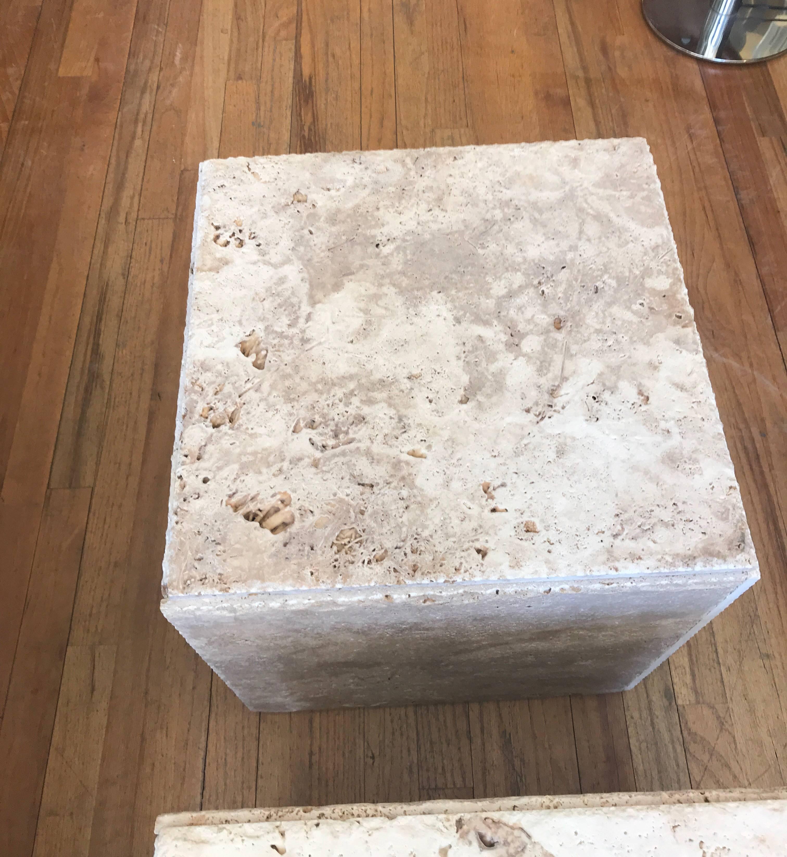 Contemporary Pair of Rustic Unpolished Italian Travertine Cube Coffee Tables