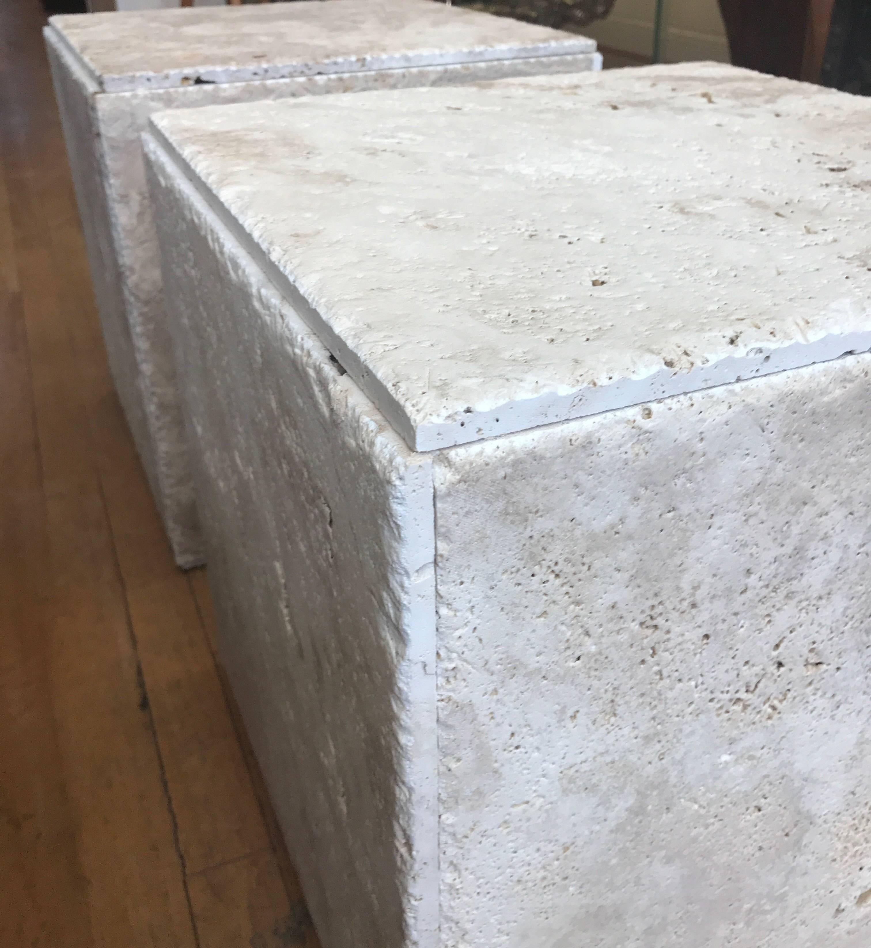 Pair of Rustic Unpolished Italian Travertine Cube Coffee Tables 2