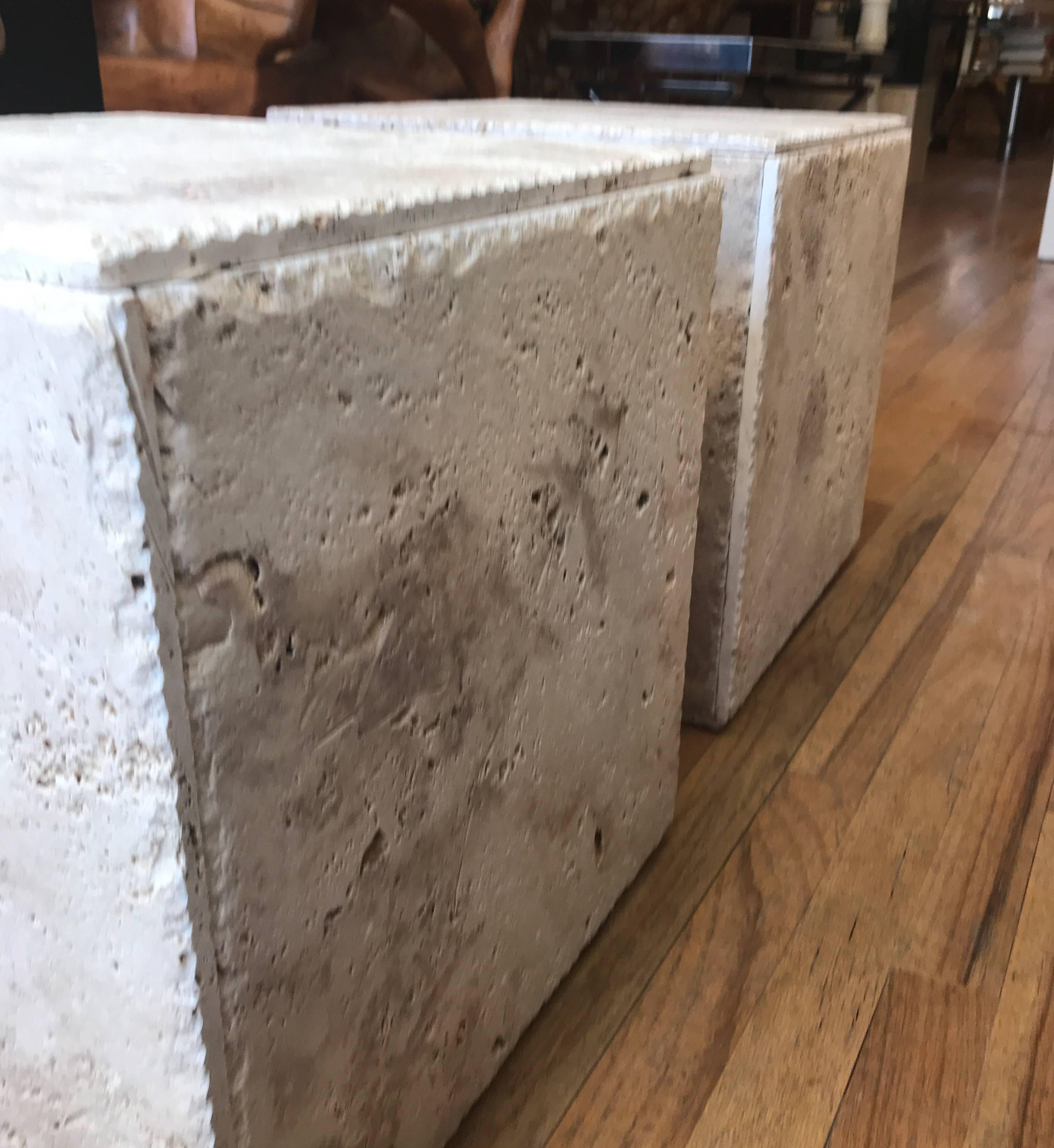 Pair of Rustic Unpolished Italian Travertine Cube Coffee Tables 3