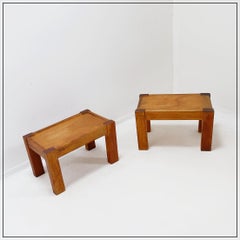Pair of Rustic Wabi Sabi Side Tables, Wooden, Brutalist Style, 1960