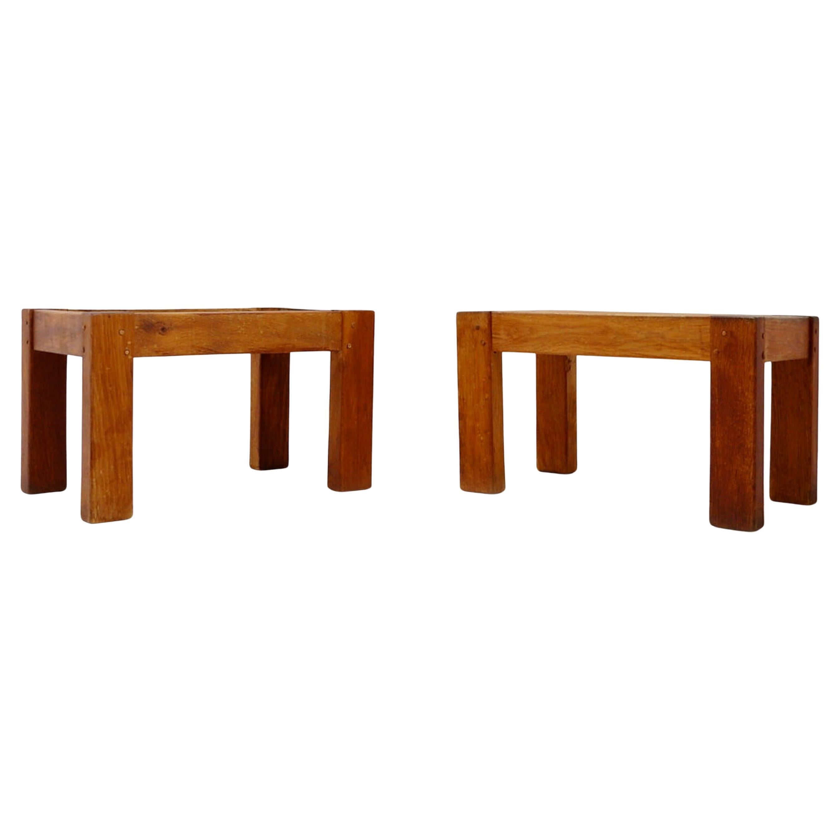 Pair of Rustic Wabi Sabi Side Tables, Wooden, Brutalist Style, 1960 For Sale
