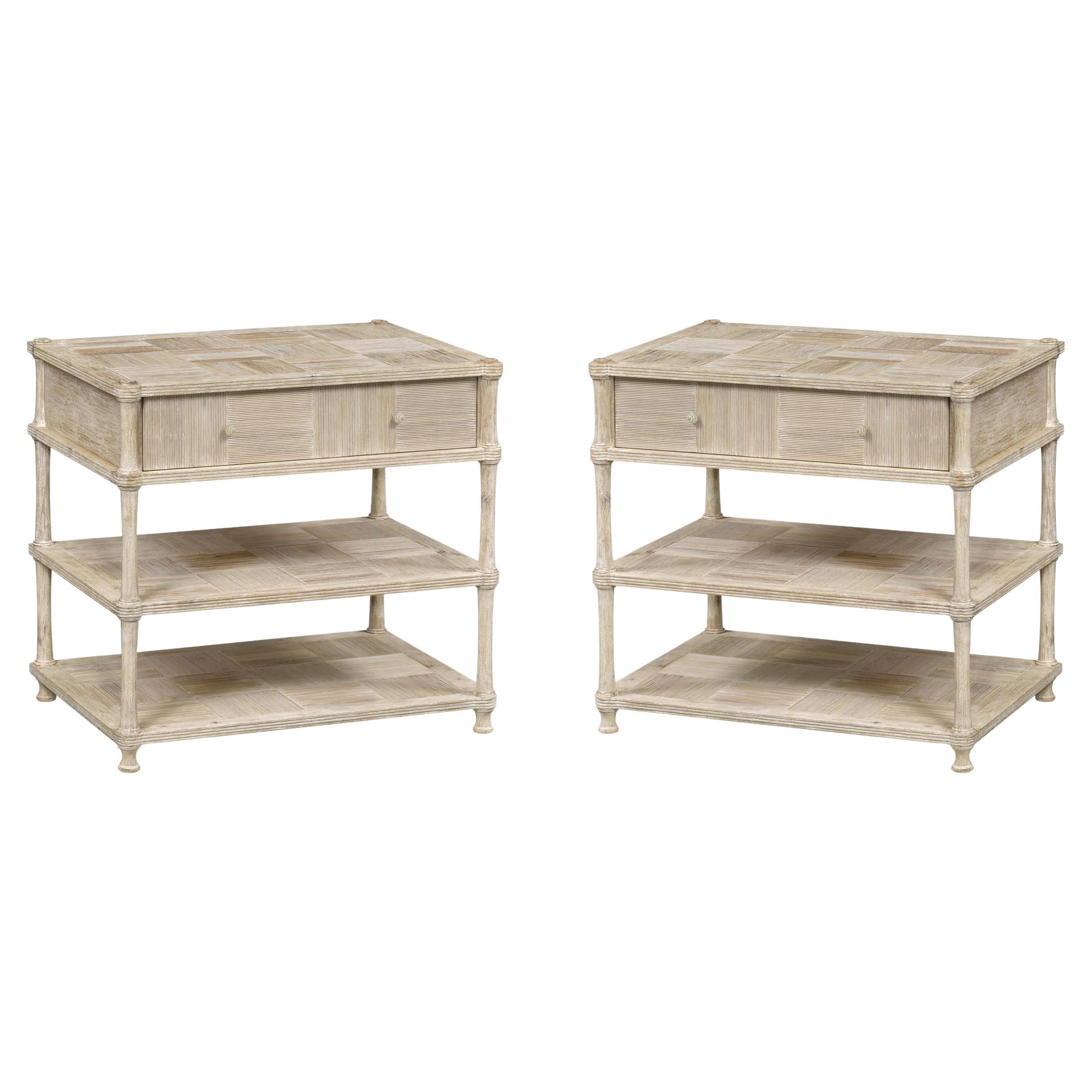 Pair of Rustic Washed Nightstands