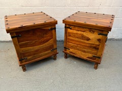 Pair of Rustic Wood and Metal Storage Trunks w/ Lift-Top Lids