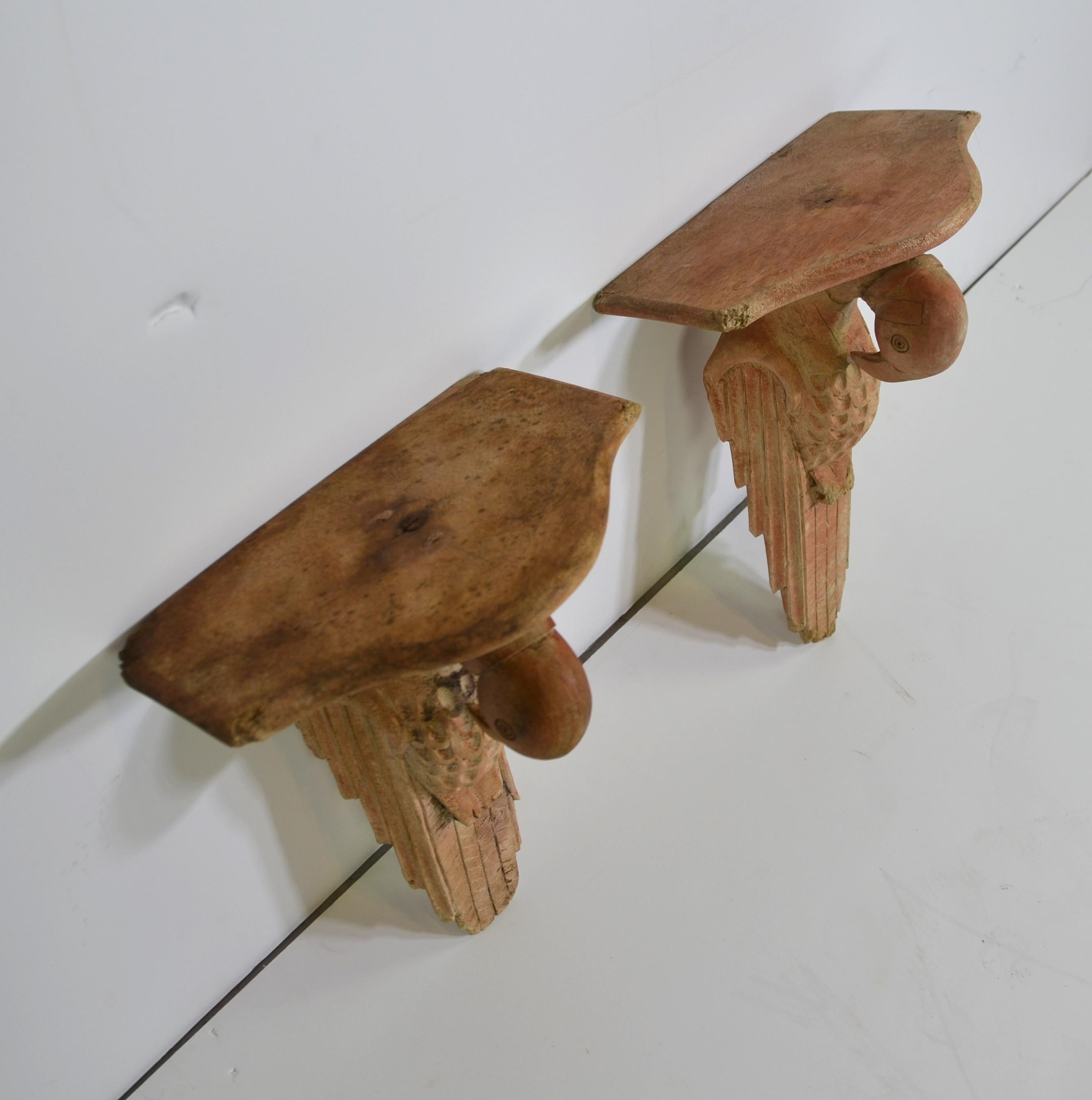 Pair of Rustic Wood Brackets In Distressed Condition In Pomona, CA