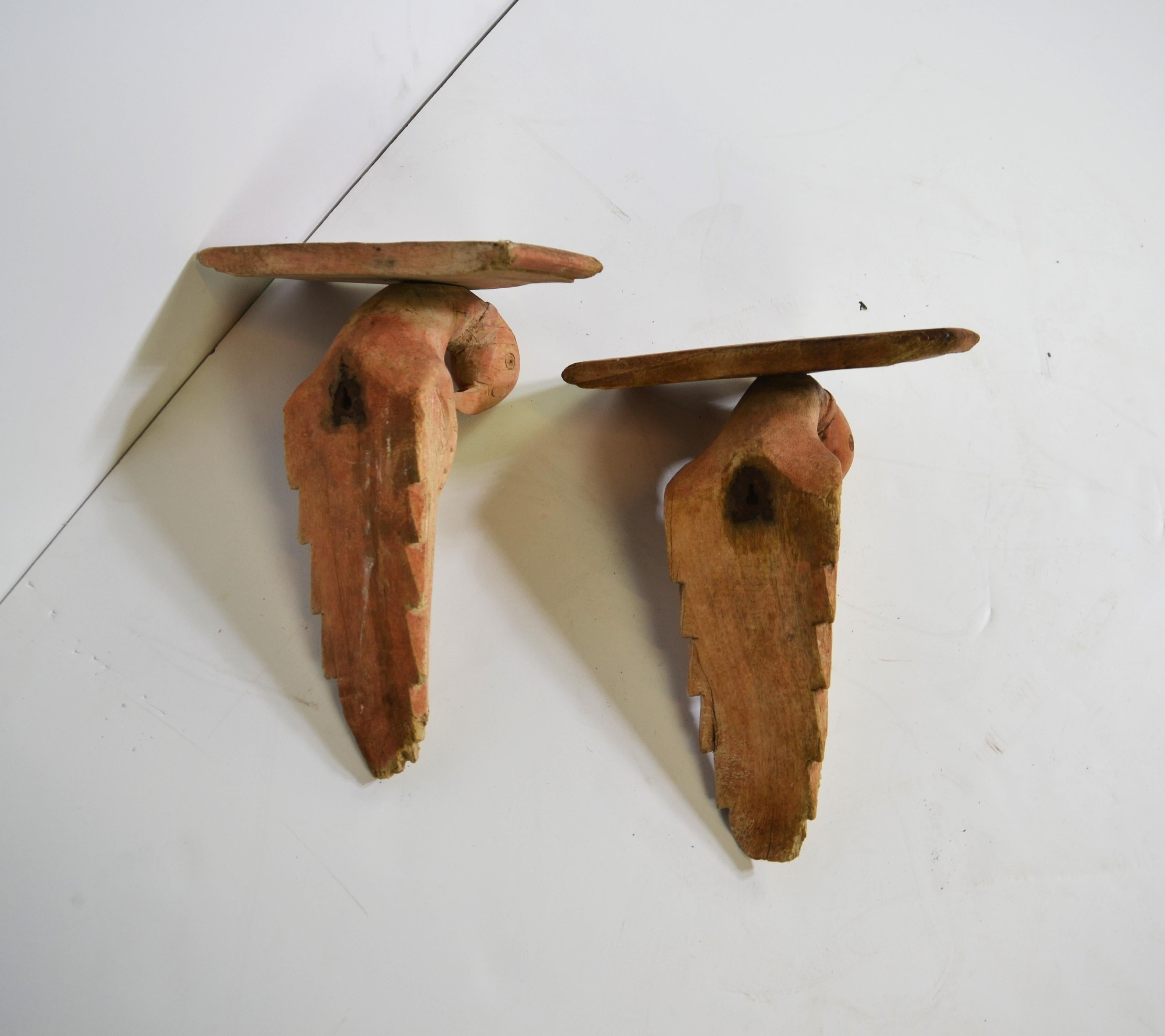 Mid-20th Century Pair of Rustic Wood Brackets