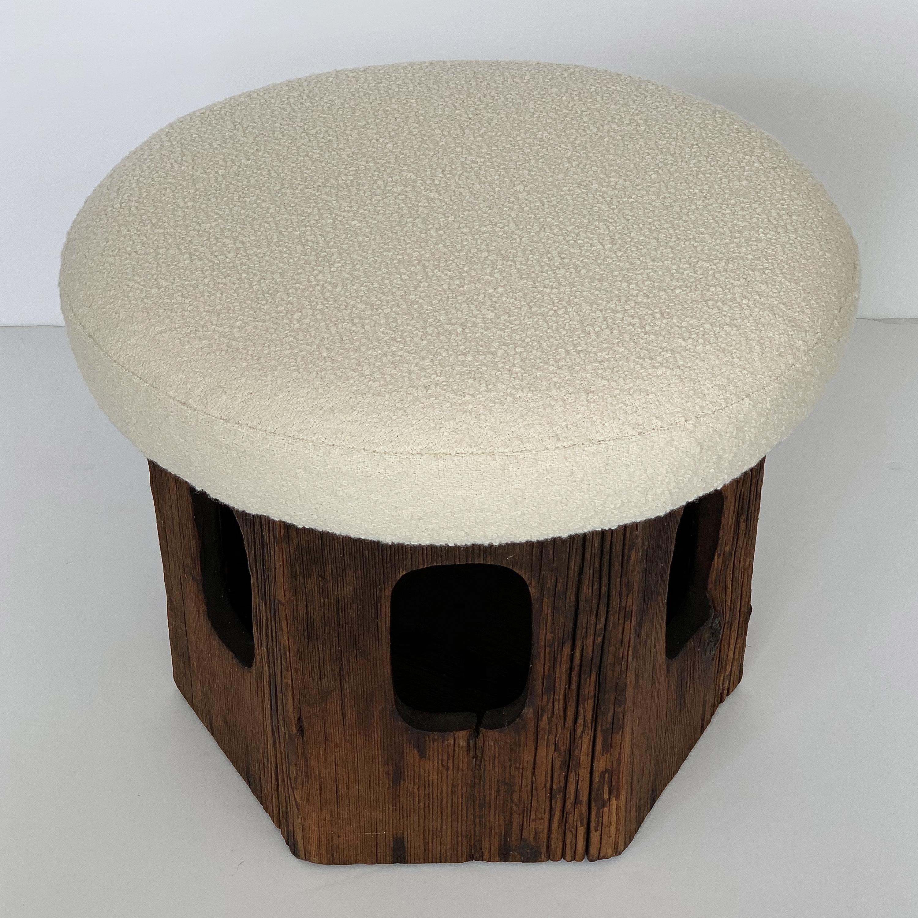 Pair of Rustic Wood Hexagon Mushroom Ottoman Footstools 3