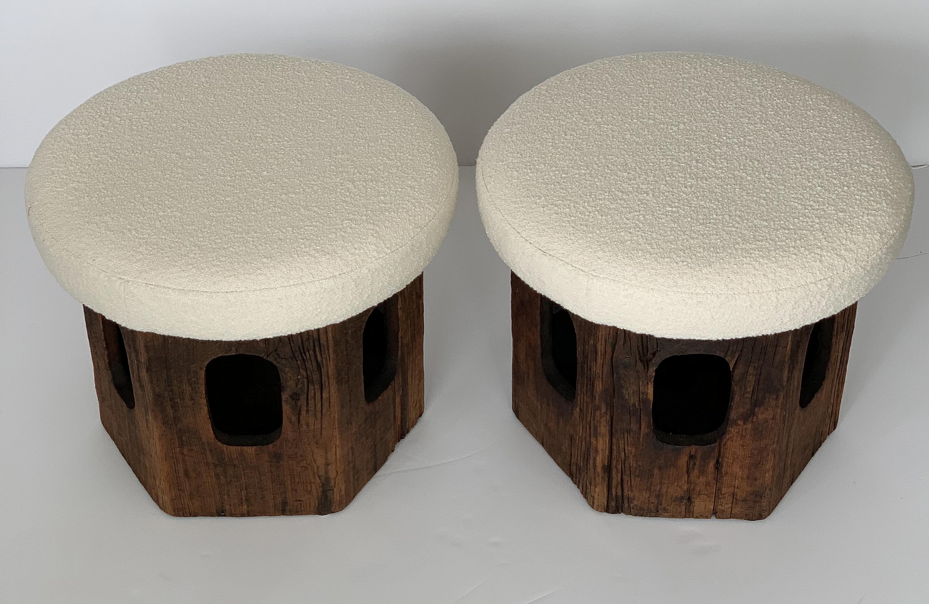 Pair of Rustic Wood Hexagon Mushroom Ottoman Footstools 7