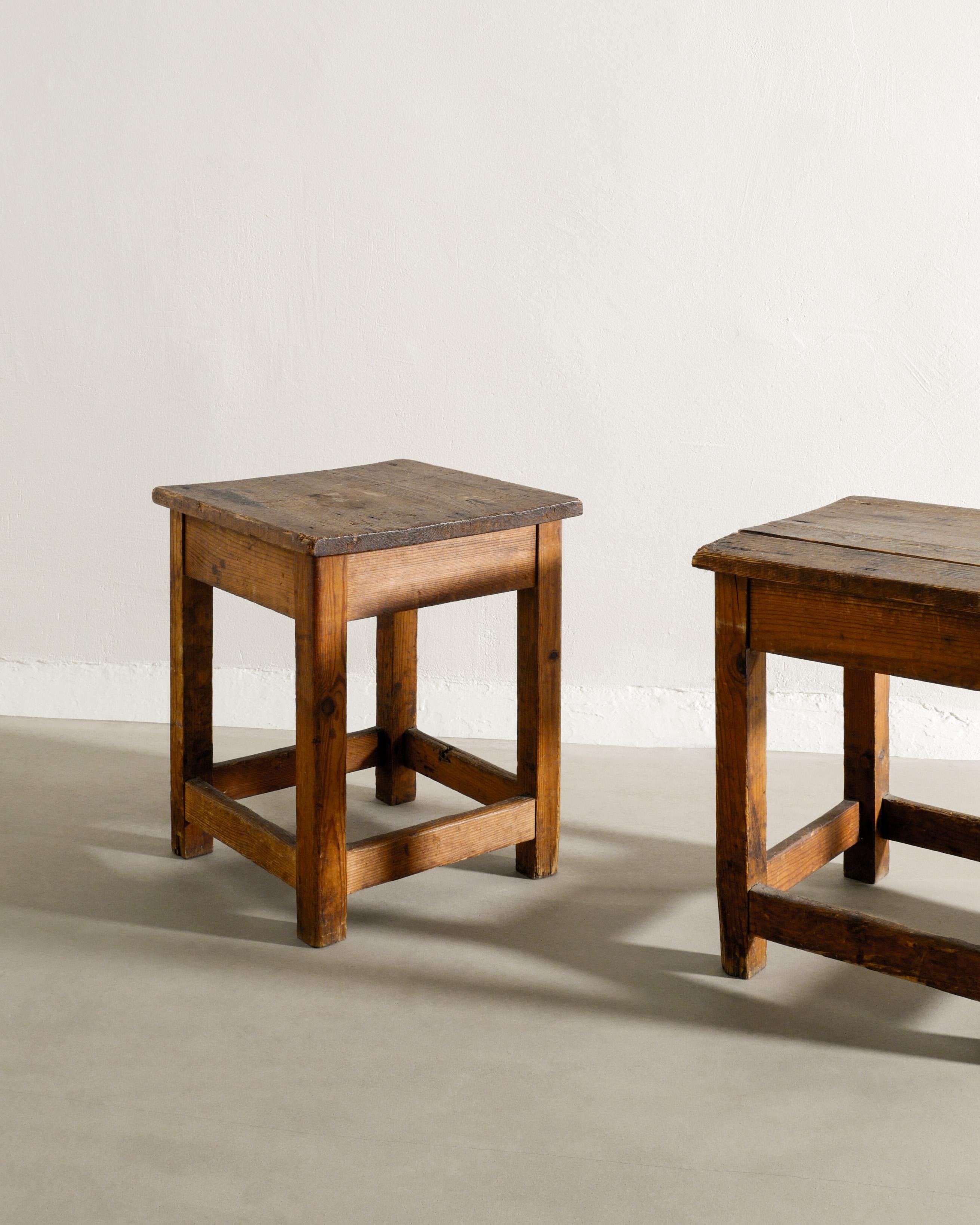 Pair of Rustic Wooden Swedish Bed Side Tables in Pine Produced Early, 1900s For Sale 1