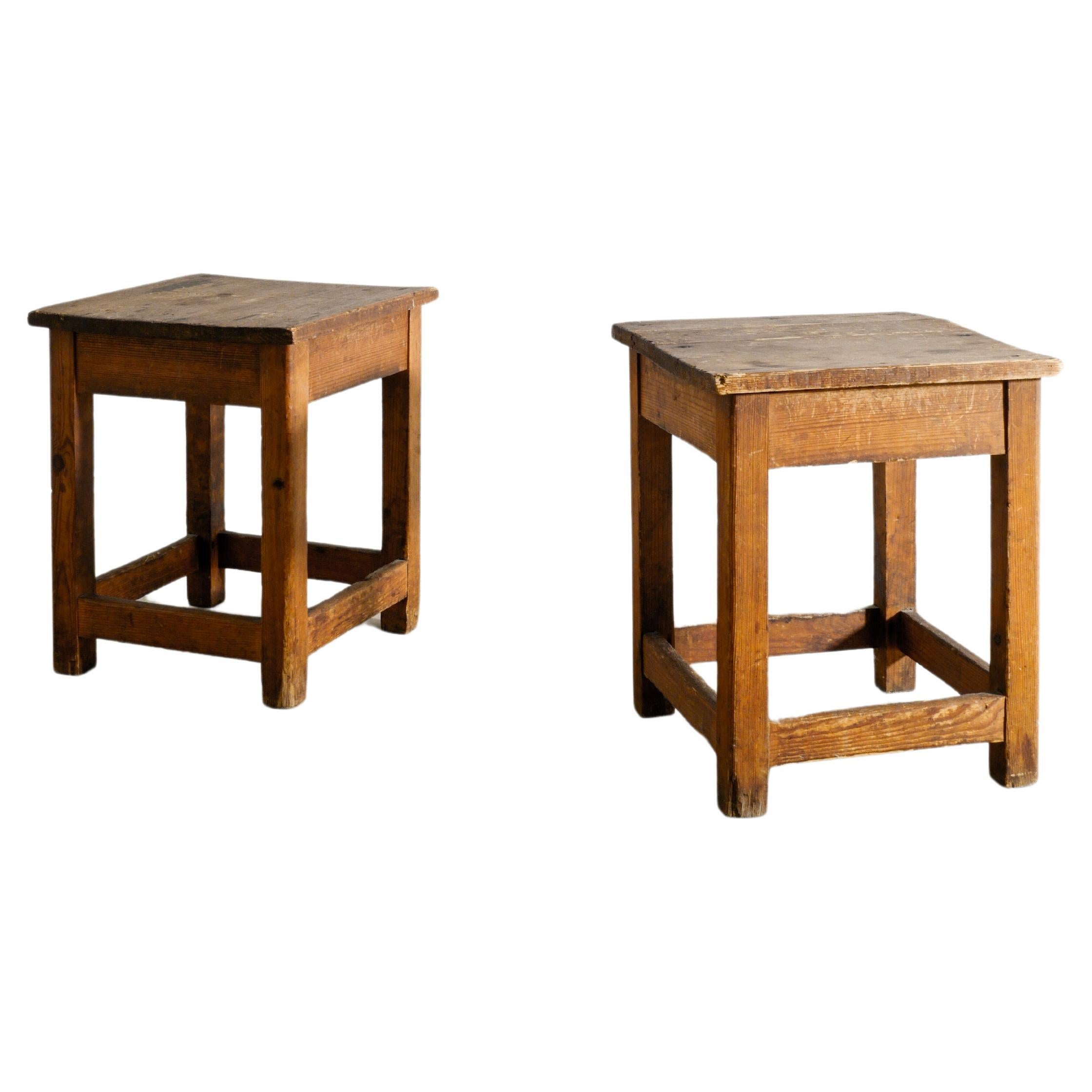 Pair of Rustic Wooden Swedish Bed Side Tables in Pine Produced Early, 1900s For Sale