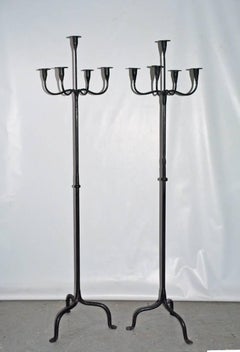 Pair of Rustic Wrought Iron Floor Torcheres