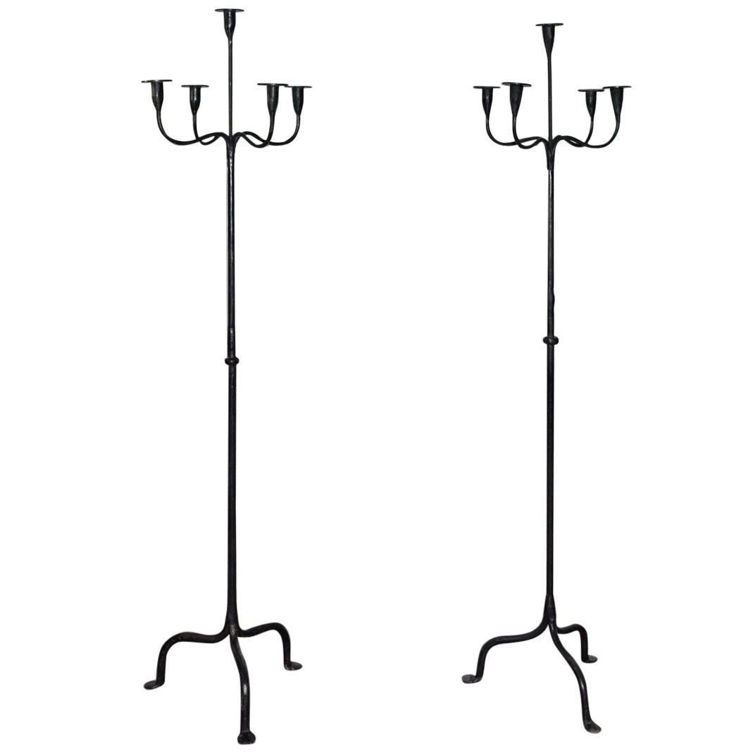 Pair of Rustic Wrought Iron Floor Torcheres