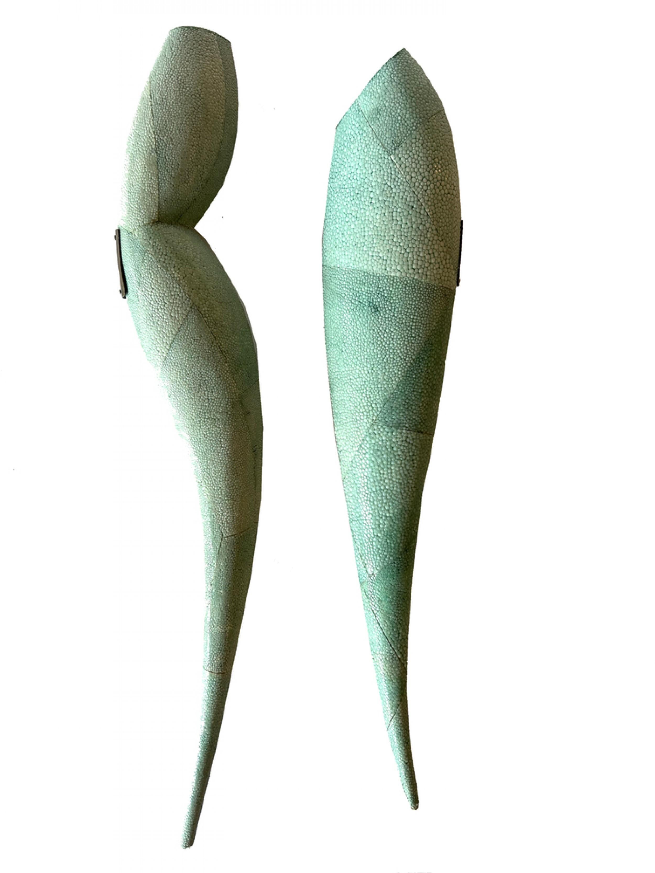 Pair of R&Y Augousti Midcentury Continental Shagreen Wall Hung Candle Sticks For Sale 1