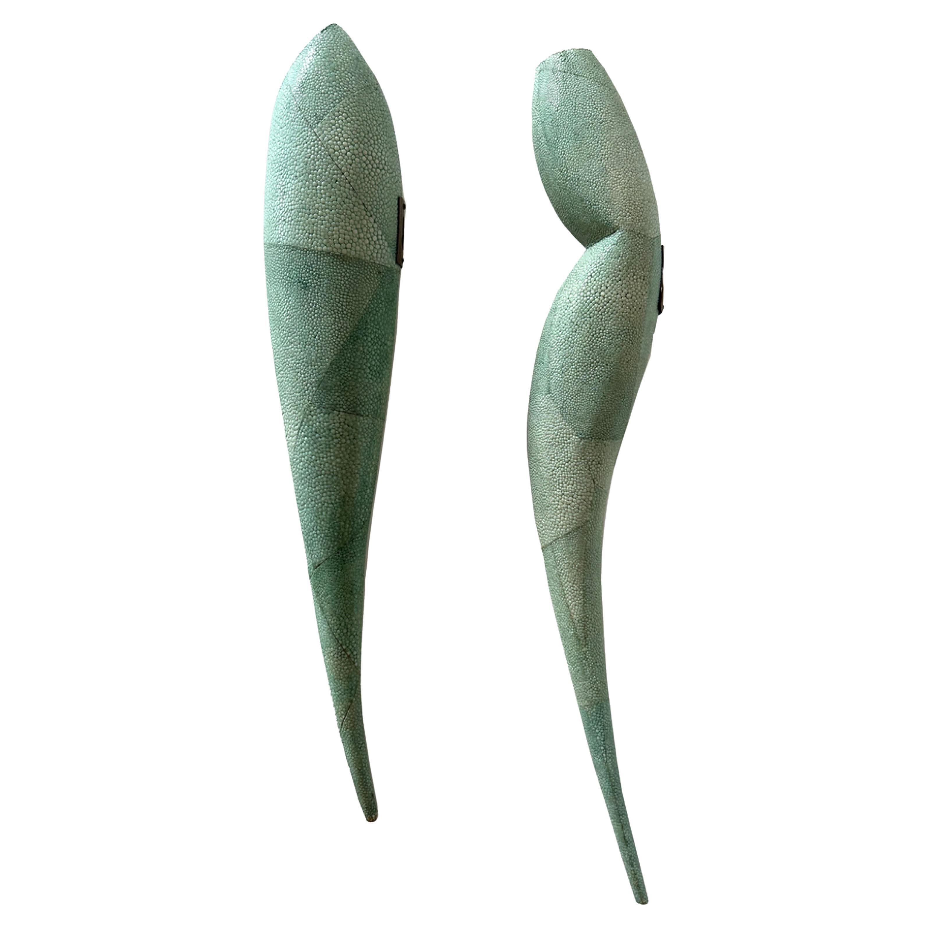 Pair of R&Y Augousti Midcentury Continental Shagreen Wall Hung Candle Sticks For Sale