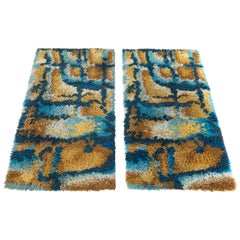 Pair of Rya Finnish Bedside Carpets in Abstract Design Mid-Century Modern 1960