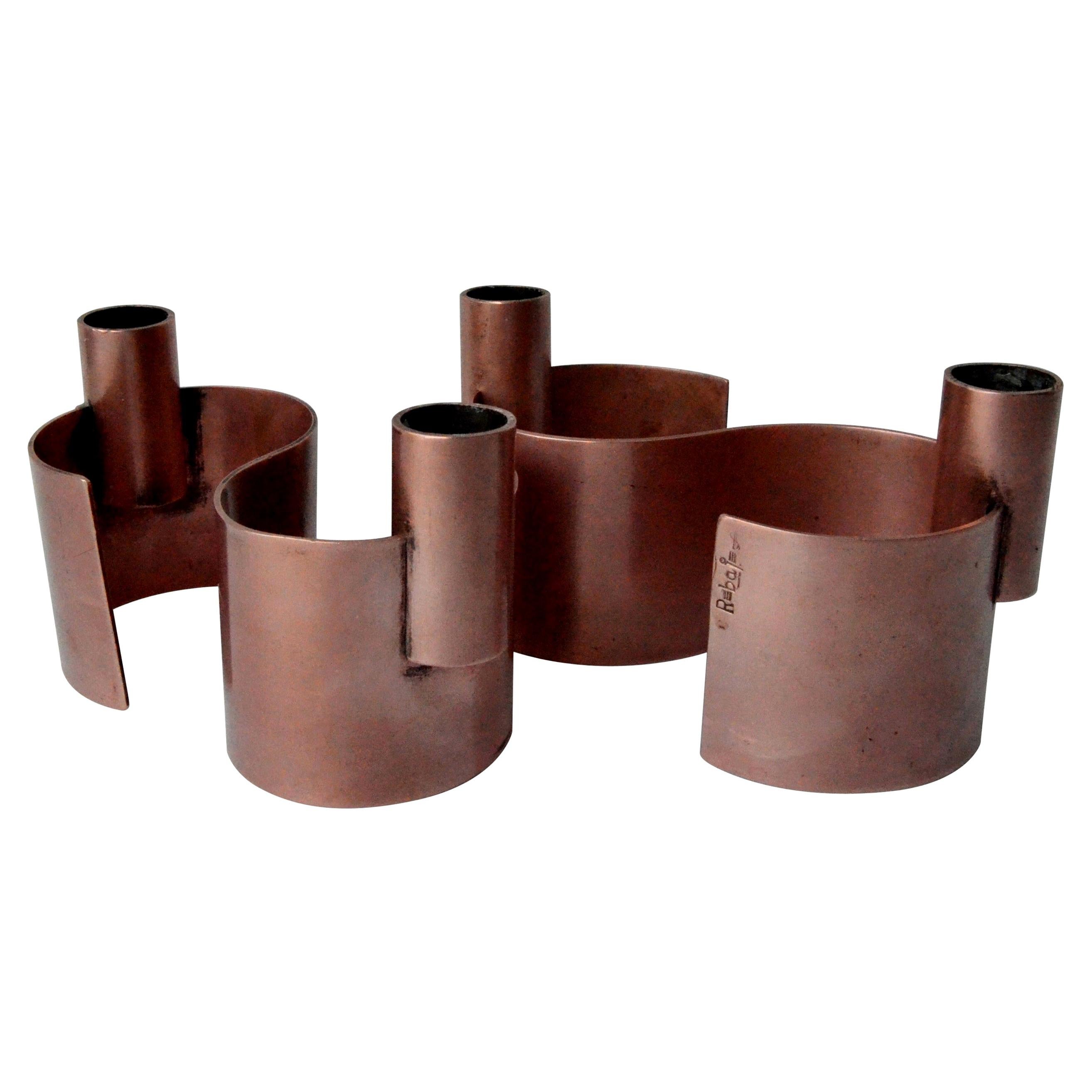 Pair of S-Form with 2 Candelabras Each Rebajes Copper Candlestick Holders For Sale