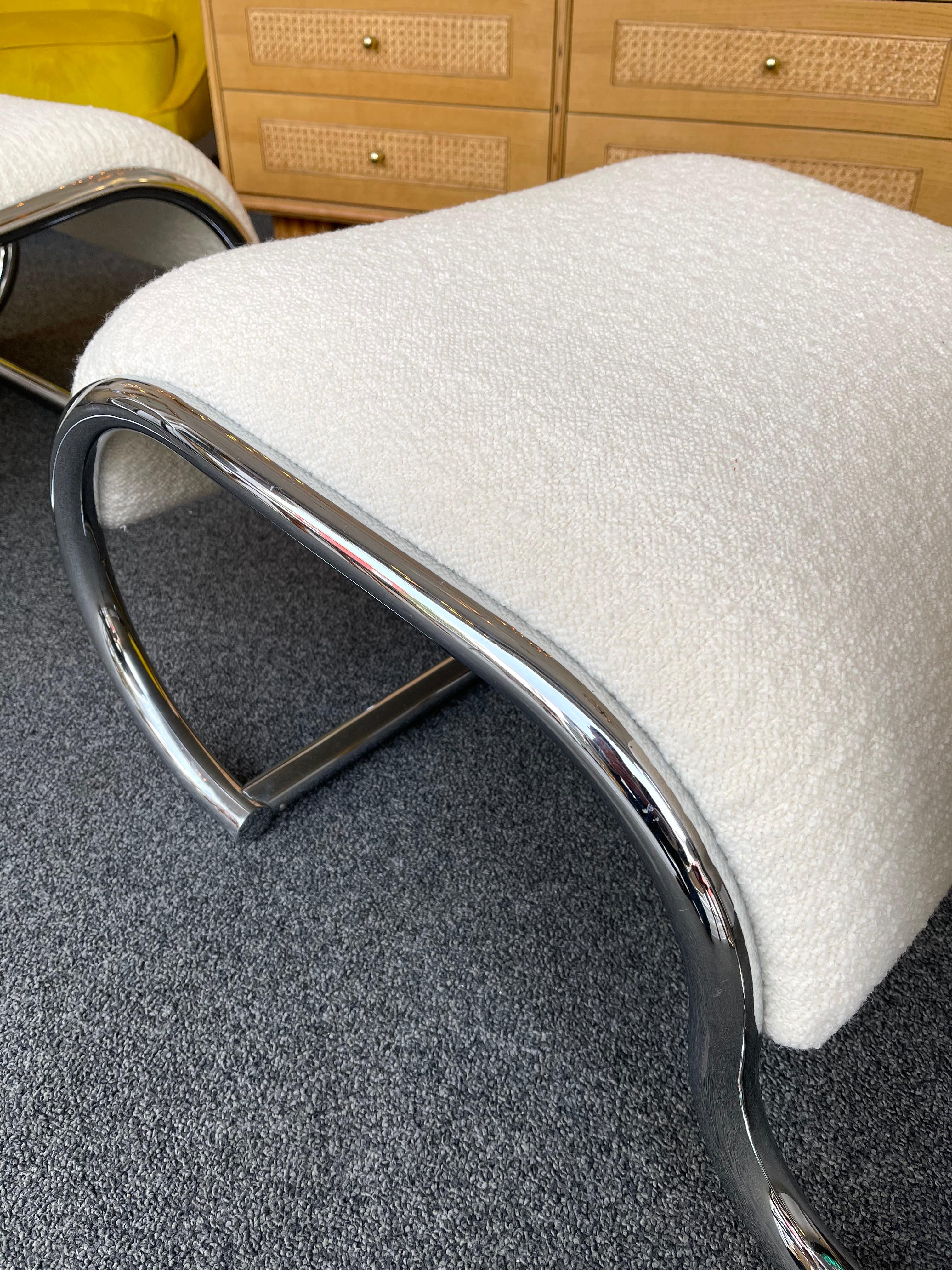 Pair of S Slipper Chairs Metal and Bouclé Fabric by IFF, Italy, 1970s 6