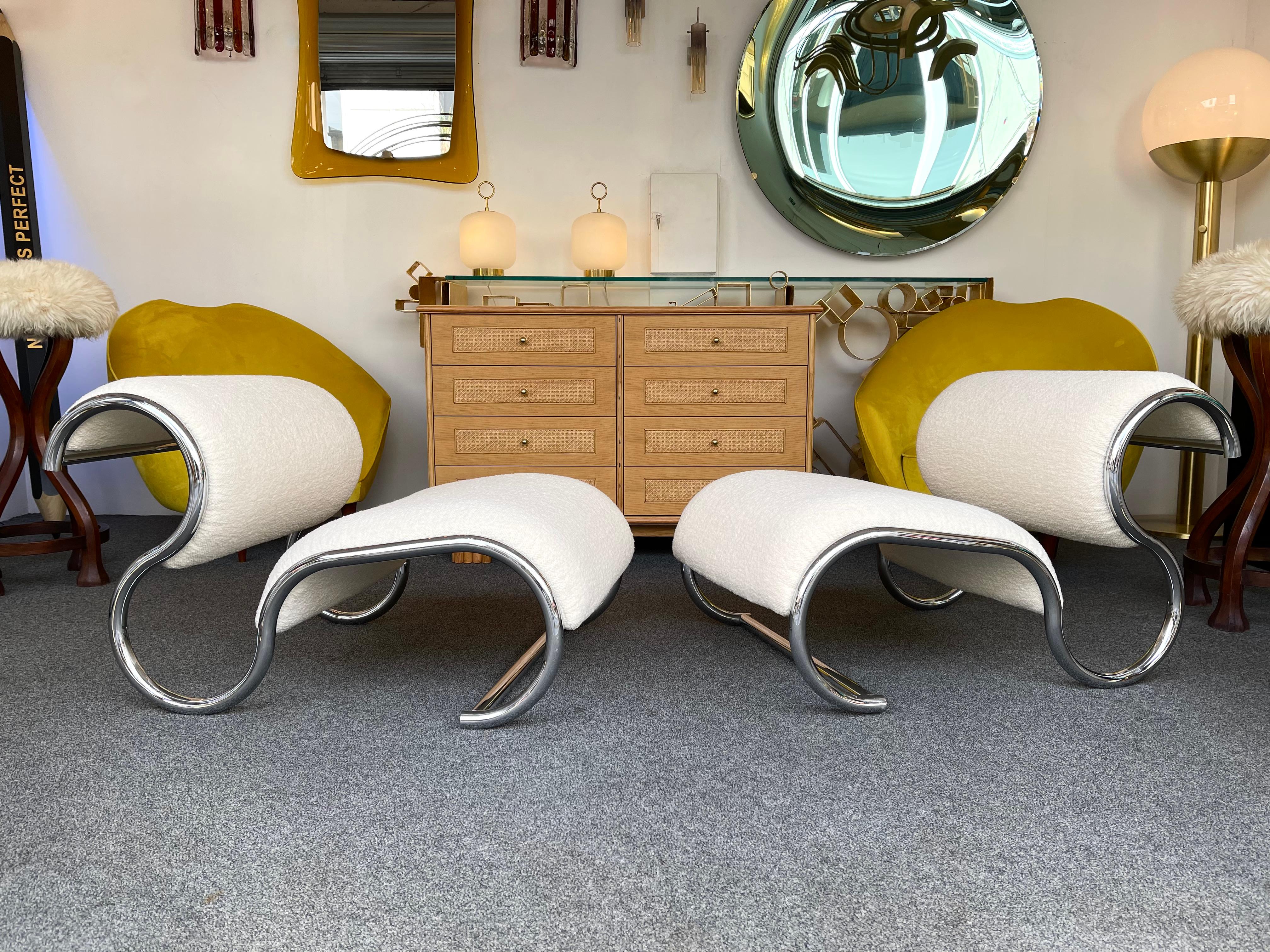 Pair of S Slipper Chairs Metal and Bouclé Fabric by IFF, Italy, 1970s 9