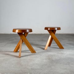 Pair of S13 Stools in Solid Elm by Pierre Chapo, France, 1970s