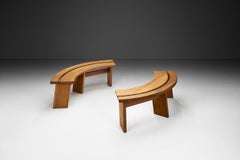 Pareja de bancos "S38A" de olmo macizo de Pierre Chapo, Francia Años 70