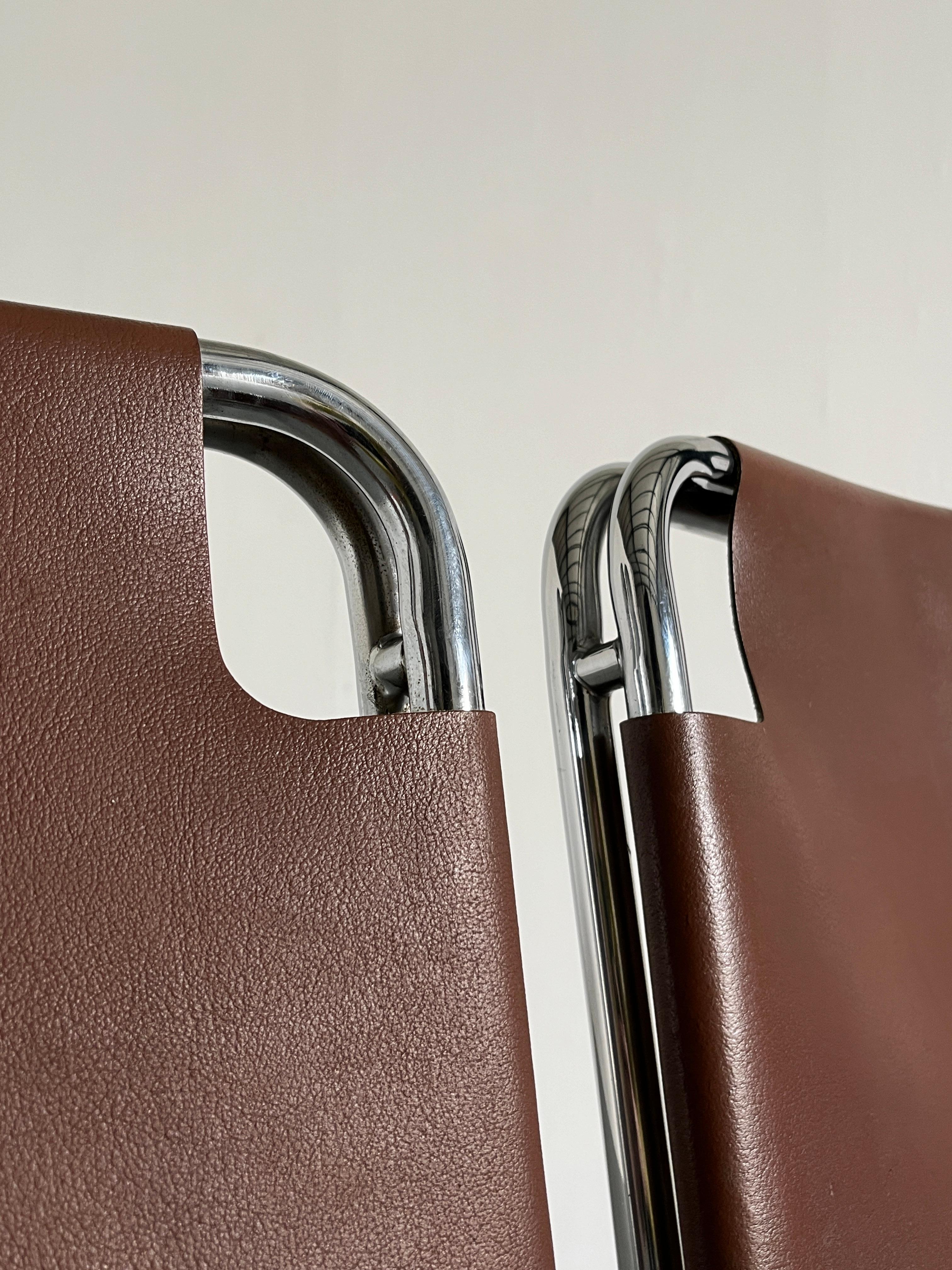 Pair of Saddle Leather and Chrome Cantilever Chairs in Style of Pascal Mourgue 3