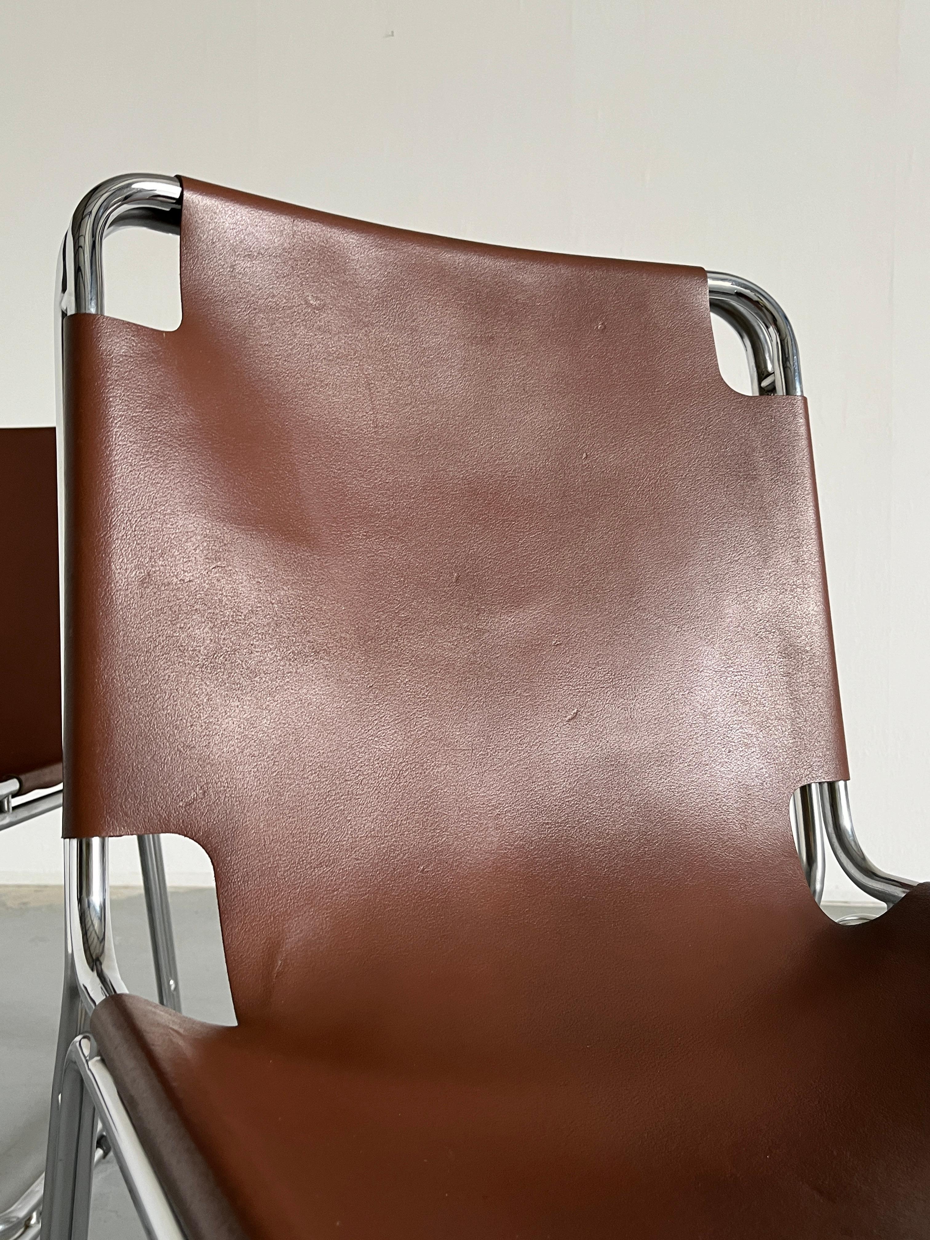 Pair of Saddle Leather and Chrome Cantilever Chairs in Style of Pascal Mourgue 2