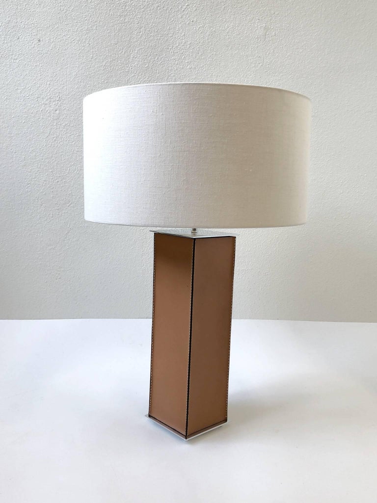 Pair of Saddle Stitch Leather Table Lamps by Laurel For Sale at 1stDibs