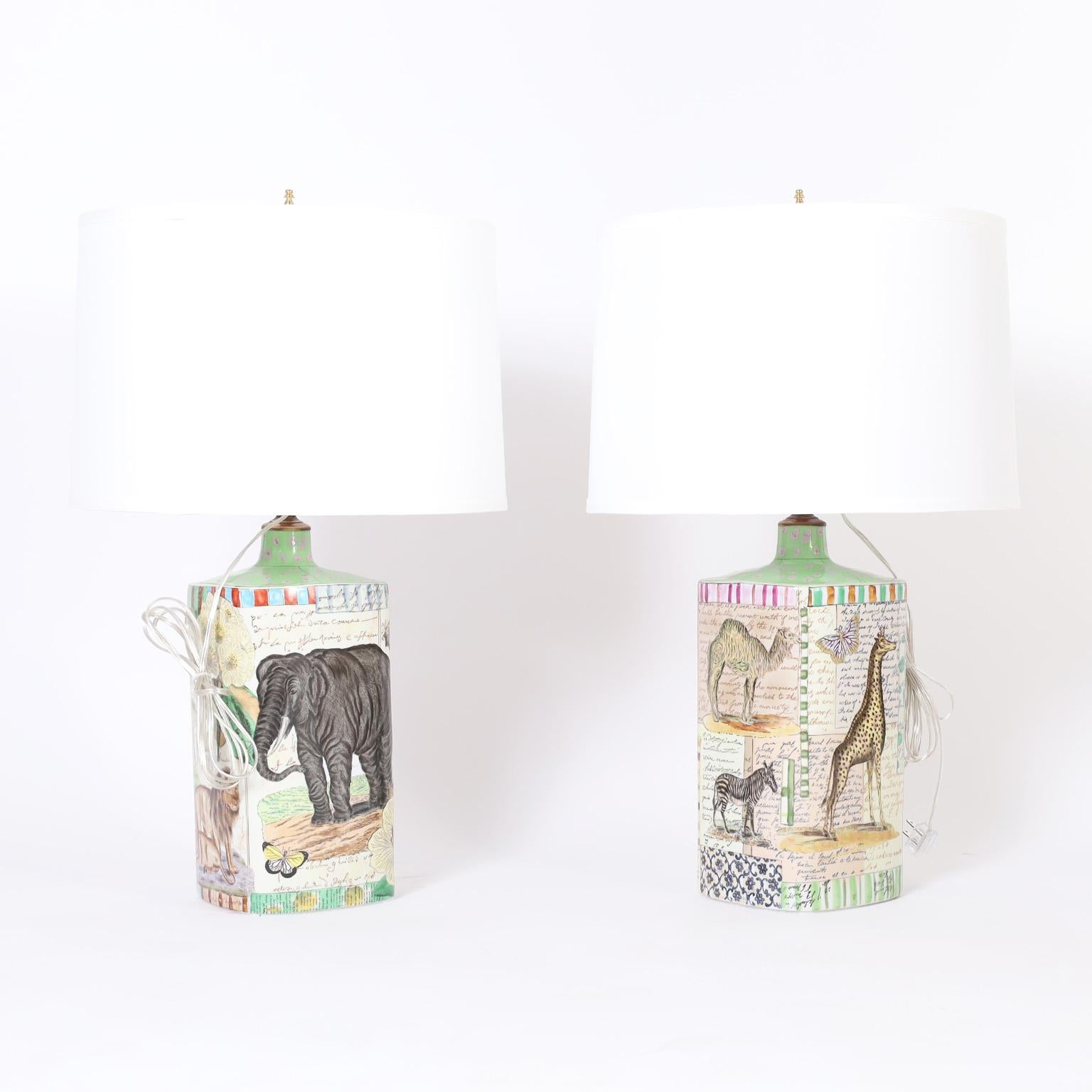 British Colonial Pair of Safari Animal Inspired Table Lamps