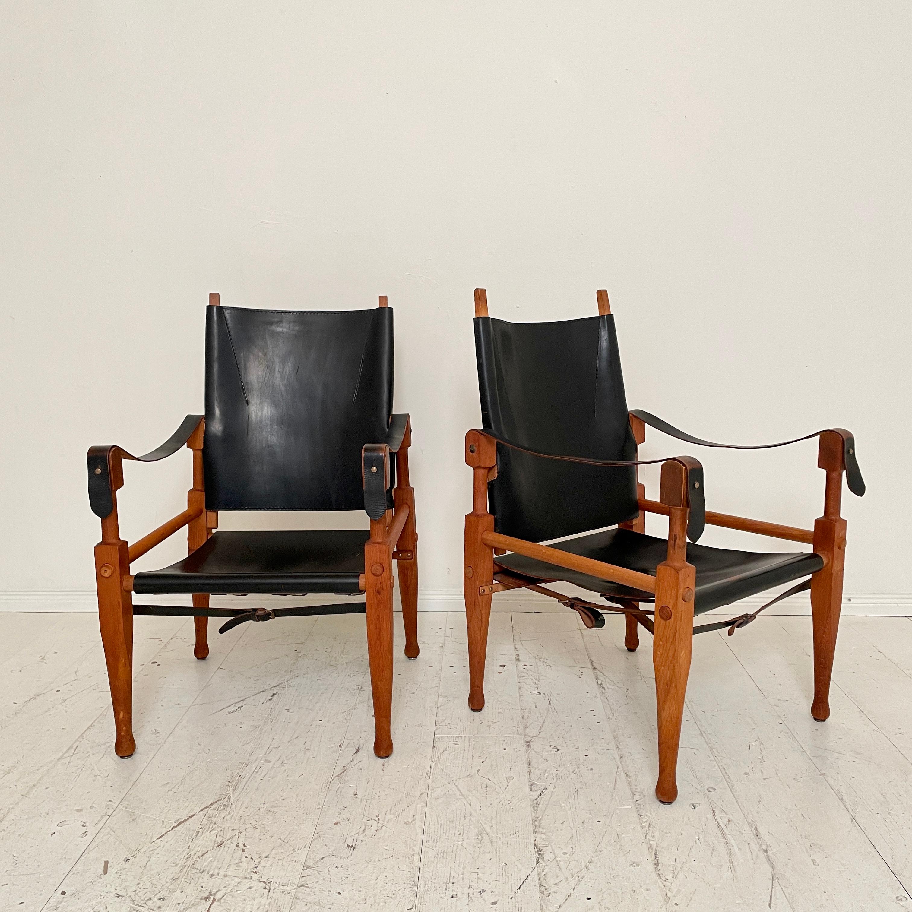Pair of Safari Armchairs by Wilhelm Kienzle in Black Leather and Oak, 1950s 8