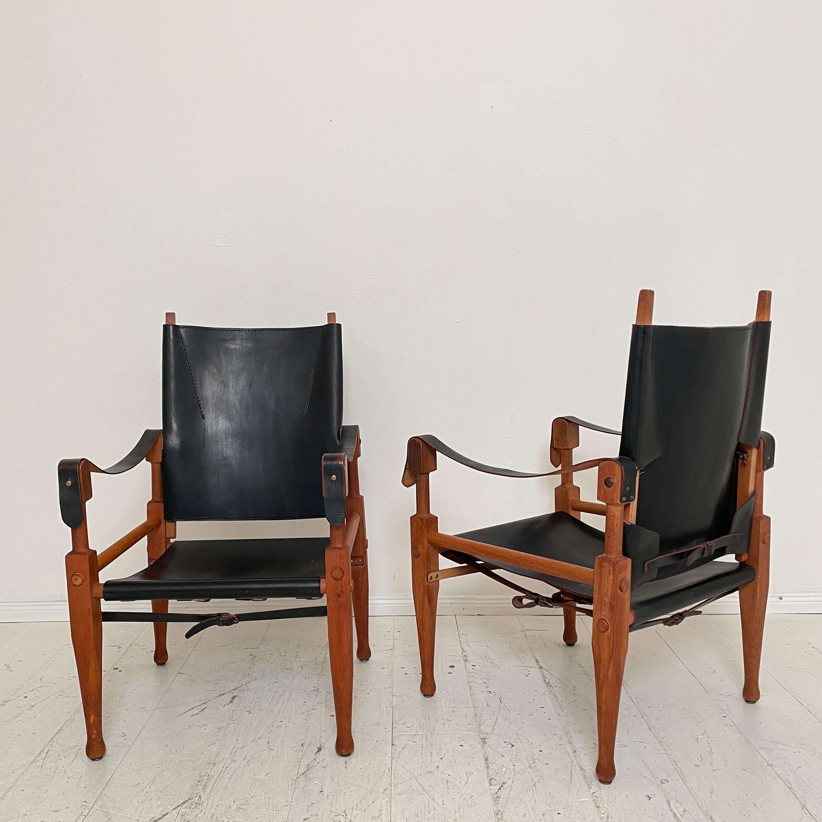 Pair of Safari Armchairs by Wilhelm Kienzle in Black Leather and Oak, 1950s 1