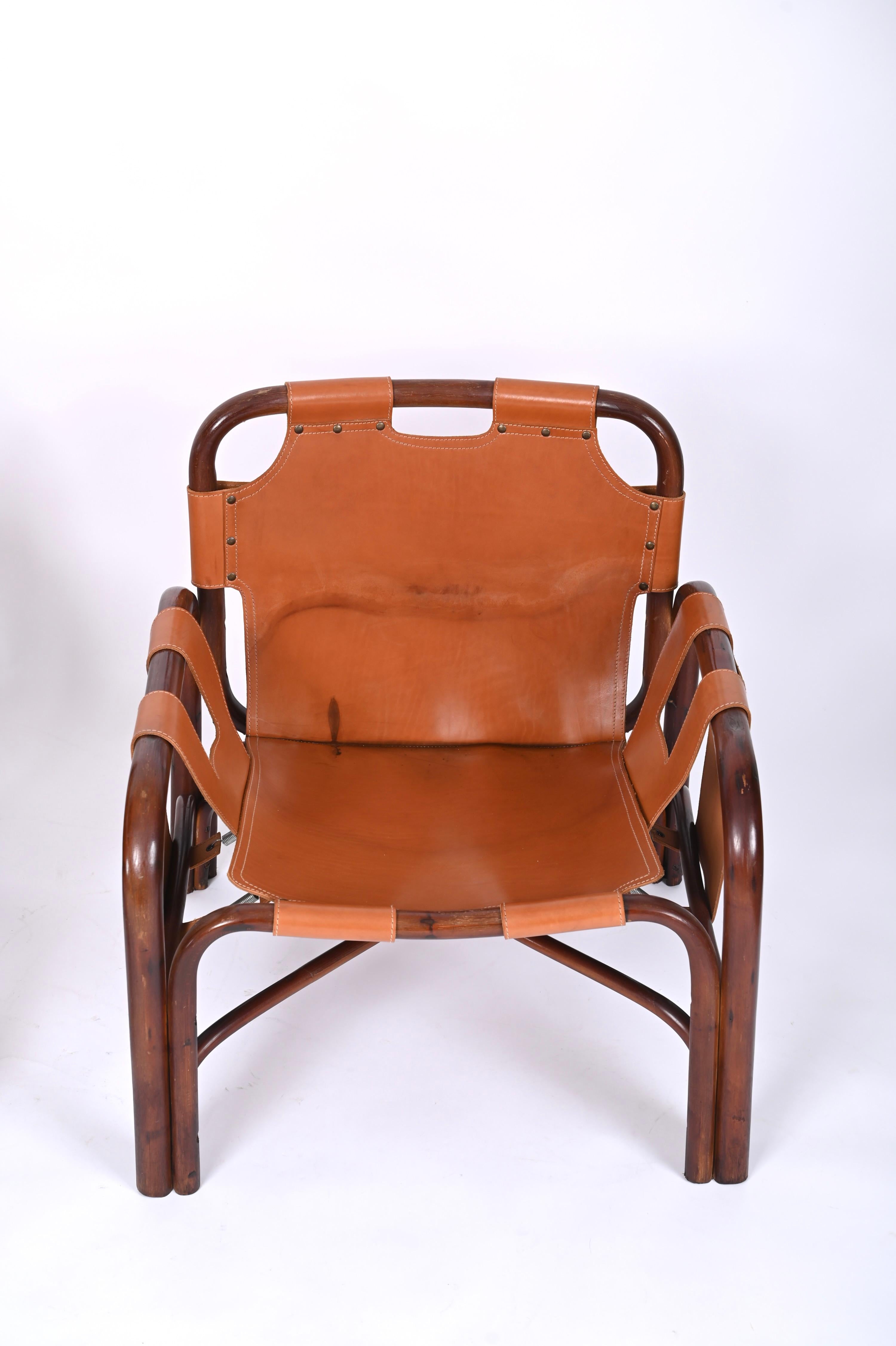 Paire de fauteuils Safari en rotin et cuir de Tito Agnoli, Italie, années 1960 en vente 3