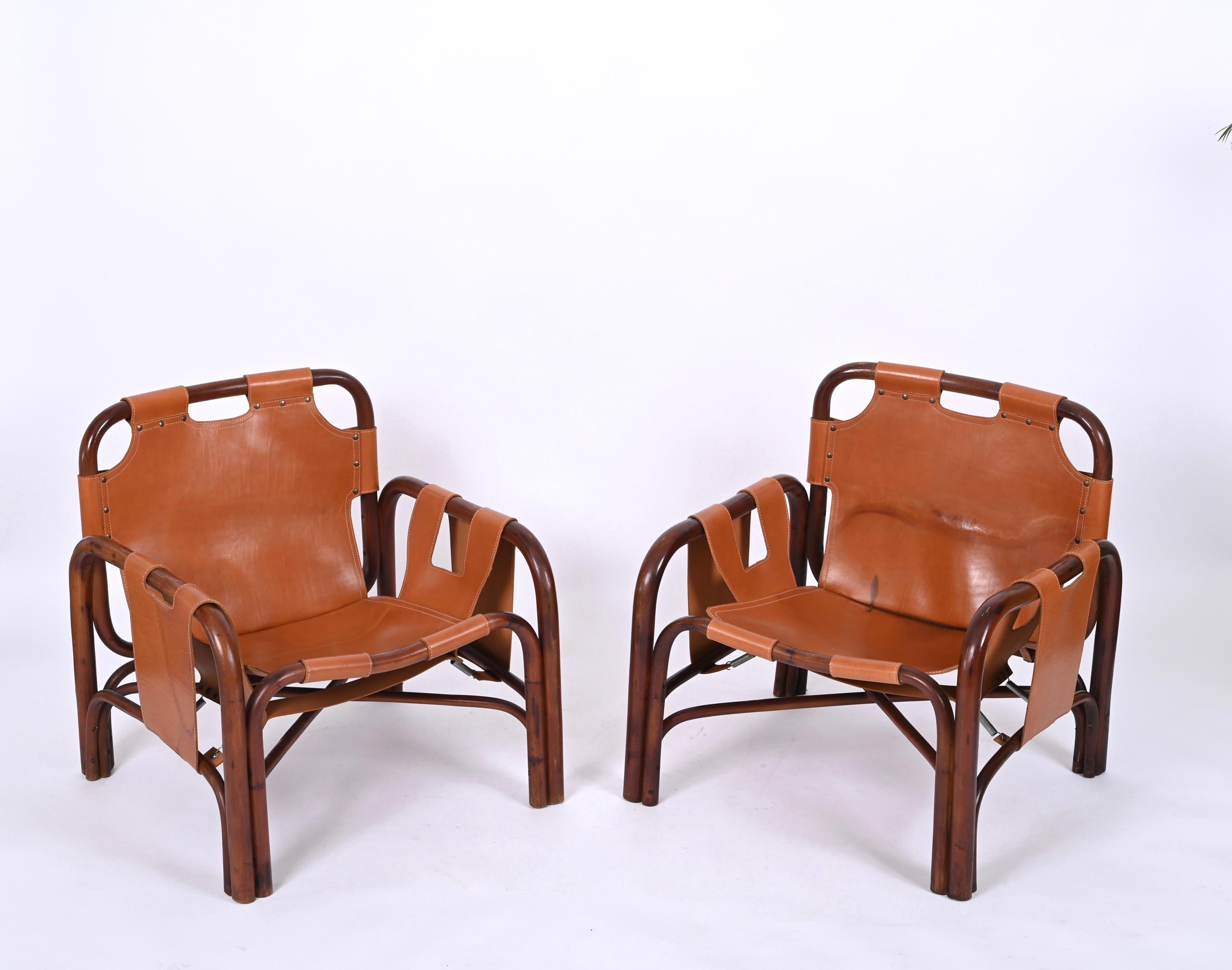 Paire de fauteuils Safari en rotin et cuir de Tito Agnoli, Italie, années 1960 en vente 4