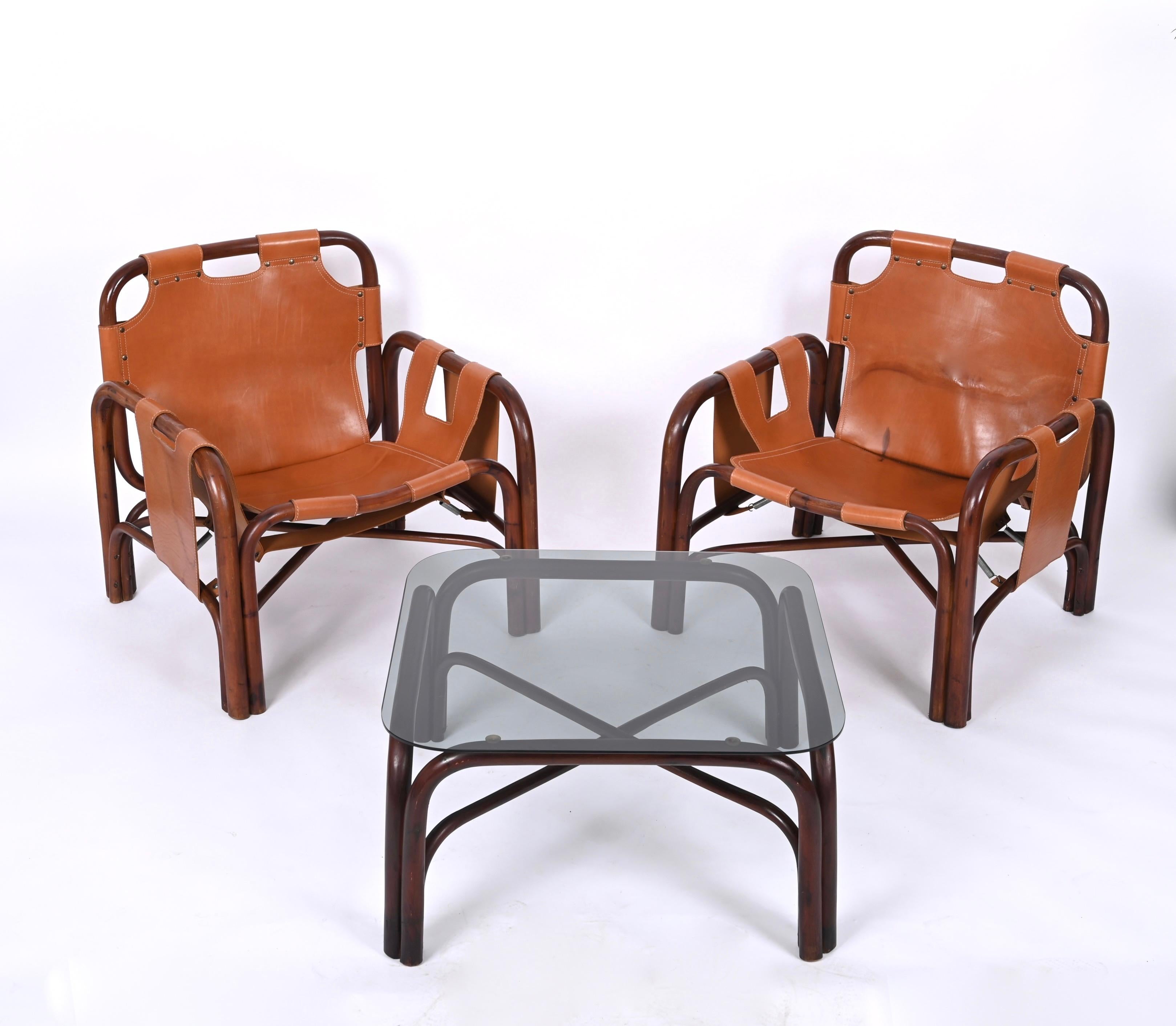 Paar Sessel „Safari“ aus Rattan und Leder von Tito Agnoli, Italien 1960er Jahre im Angebot 6