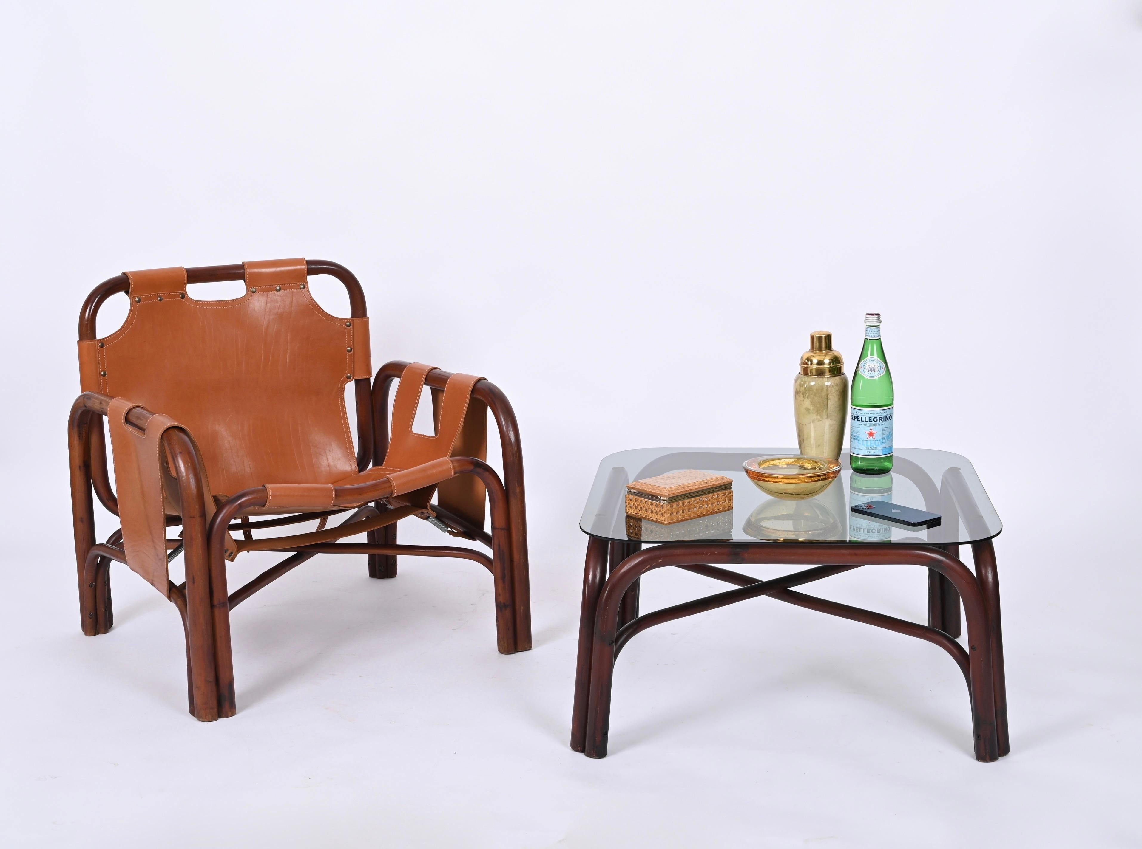 Paire de fauteuils Safari en rotin et cuir de Tito Agnoli, Italie, années 1960 en vente 6