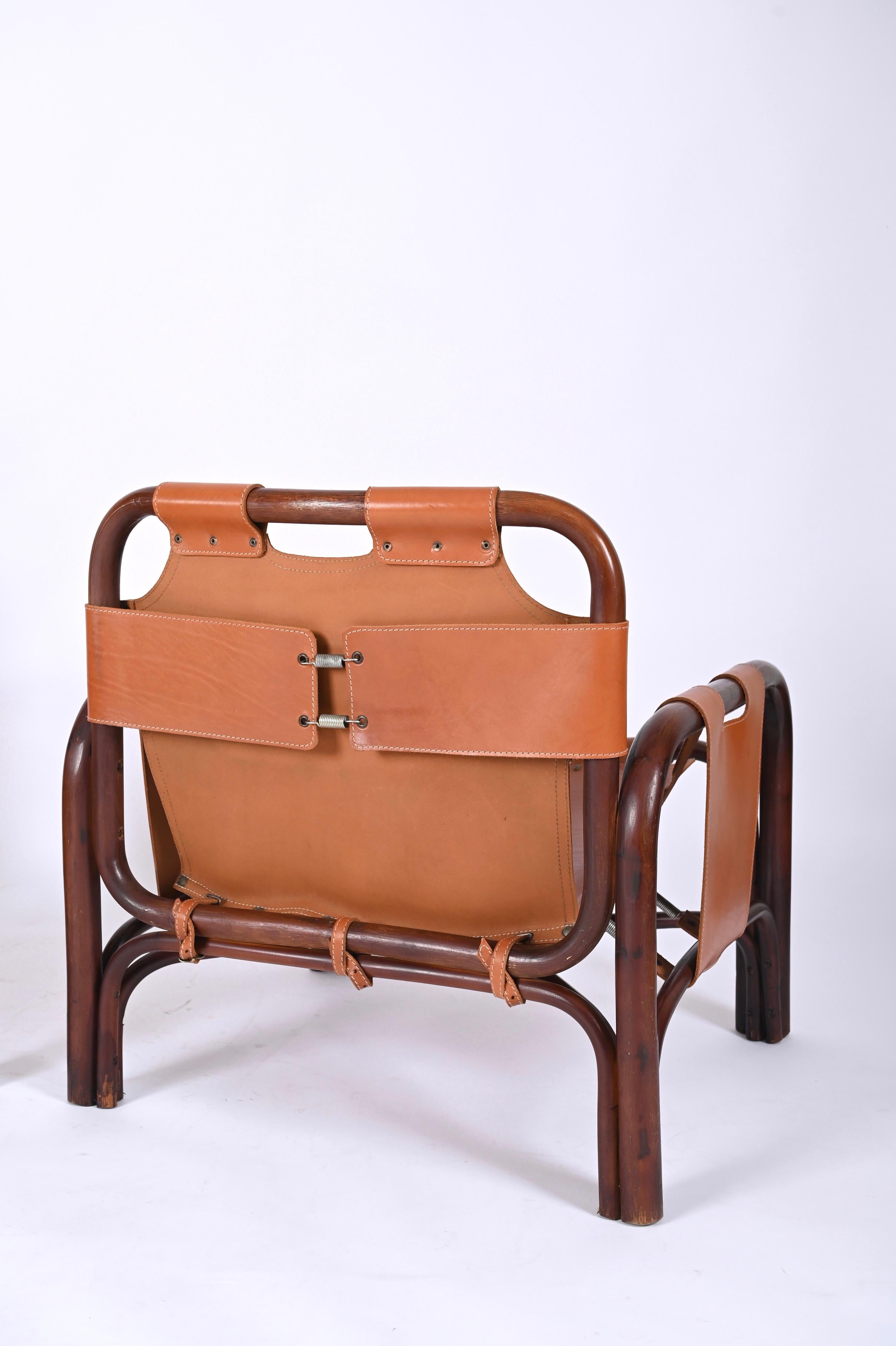 Paar Sessel „Safari“ aus Rattan und Leder von Tito Agnoli, Italien 1960er Jahre im Zustand „Gut“ im Angebot in Roma, IT