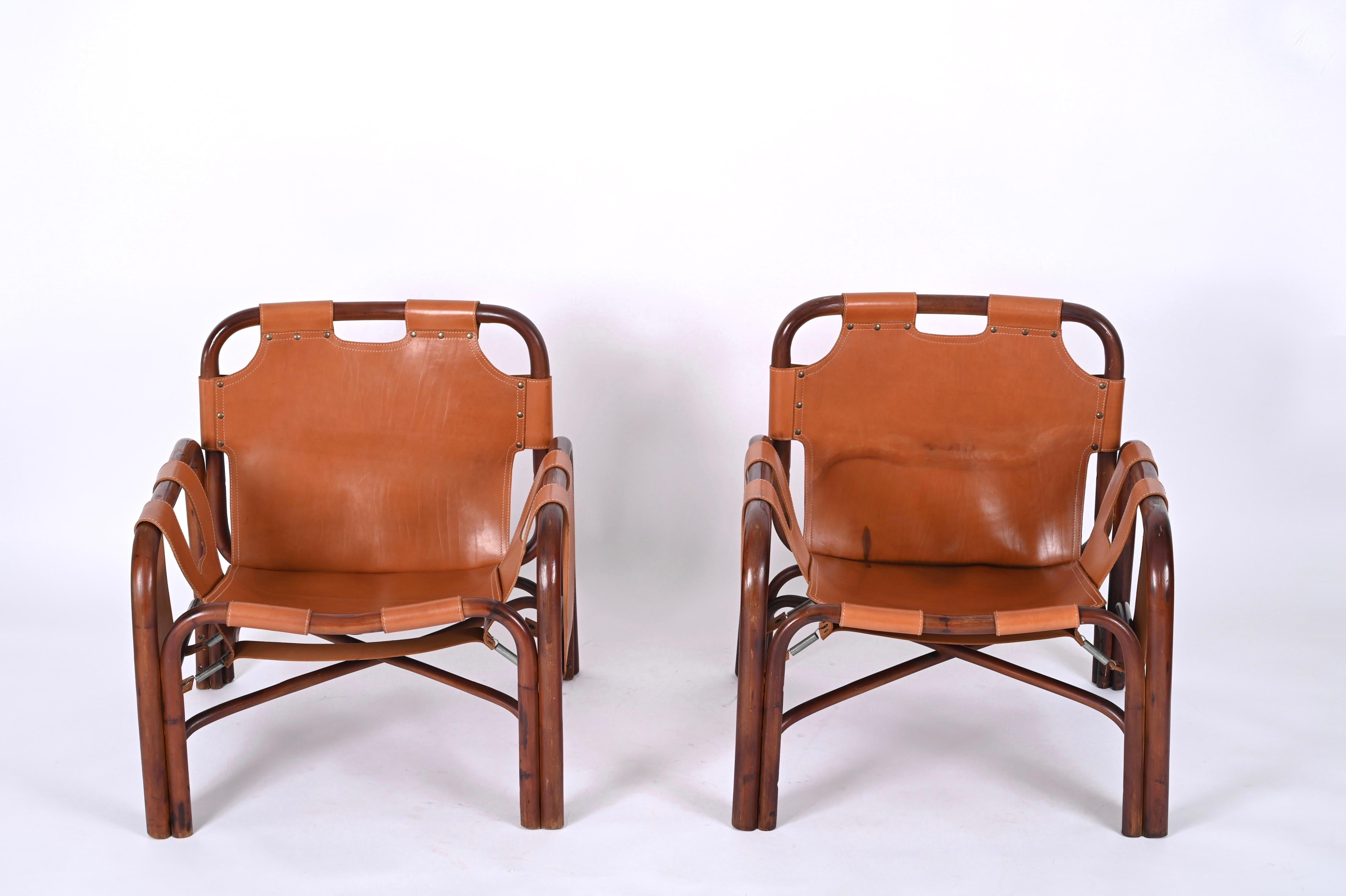Paar Sessel „Safari“ aus Rattan und Leder von Tito Agnoli, Italien 1960er Jahre im Angebot 2