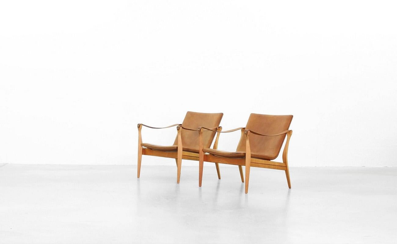 Danish Pair of Safari Chairs by Karen & Ebbe Clemmensen for Fritz Hansen, 1960 For Sale