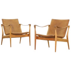Pair of Safari Chairs by Karen & Ebbe Clemmensen for Fritz Hansen, 1960