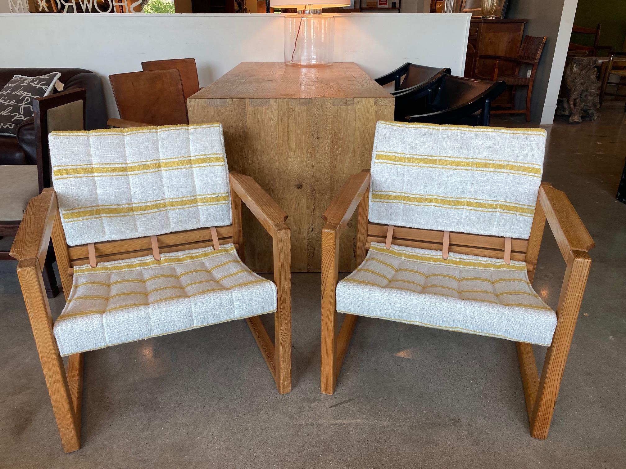 Pair of Safari Chairs by Karin Mobring, New Linen + Leather, Sweden, 1970's For Sale 4