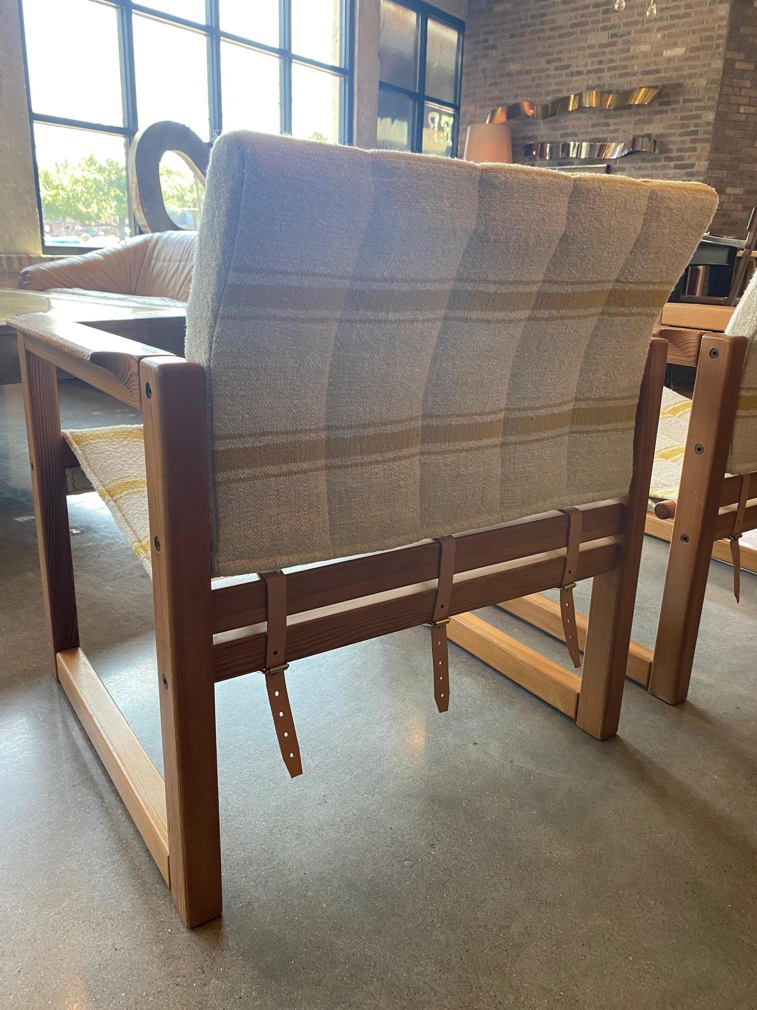 Pair of Safari Chairs by Karin Mobring, New Linen + Leather, Sweden, 1970's For Sale 5