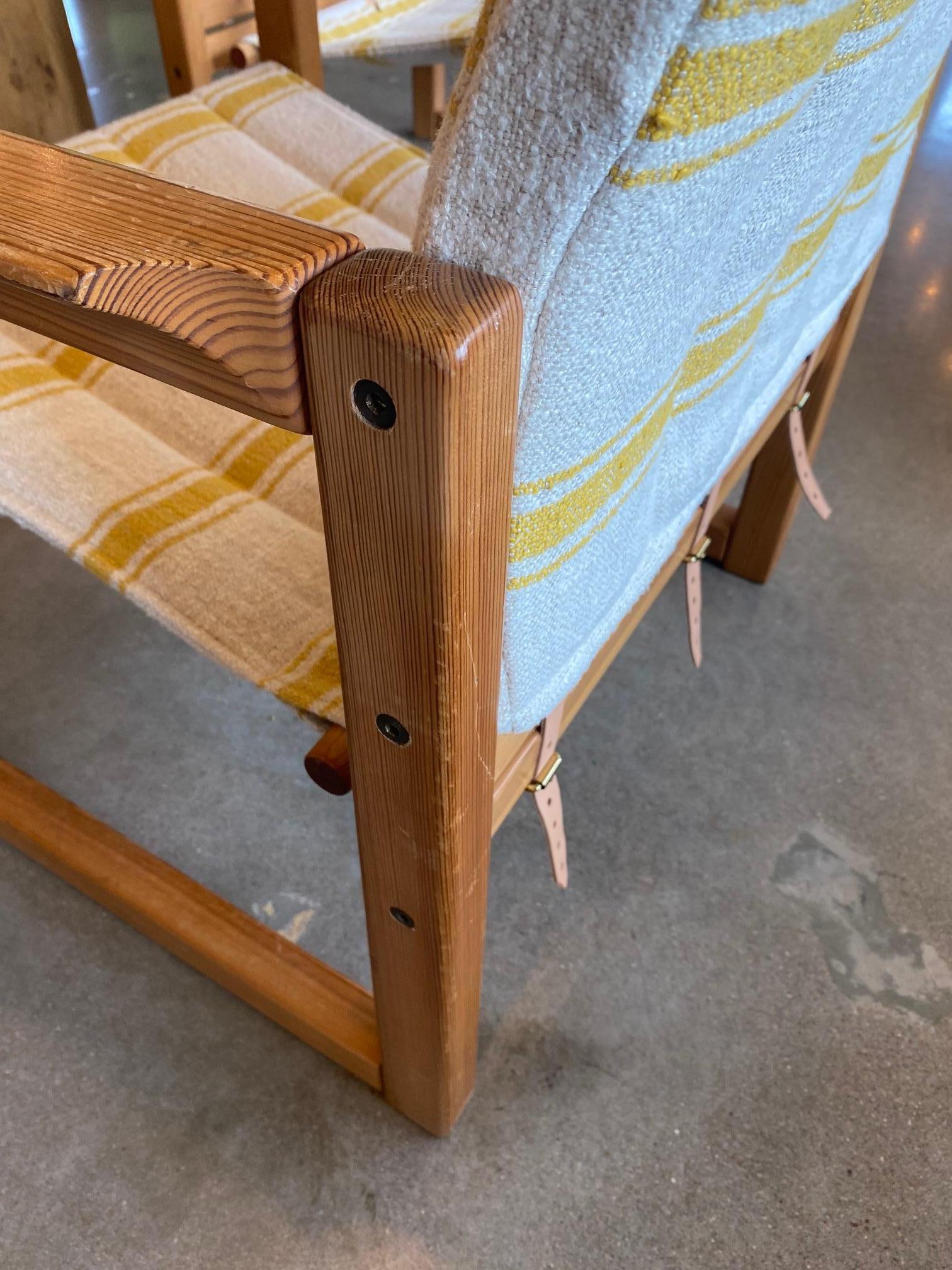 Pair of Safari Chairs by Karin Mobring, New Linen + Leather, Sweden, 1970's For Sale 7