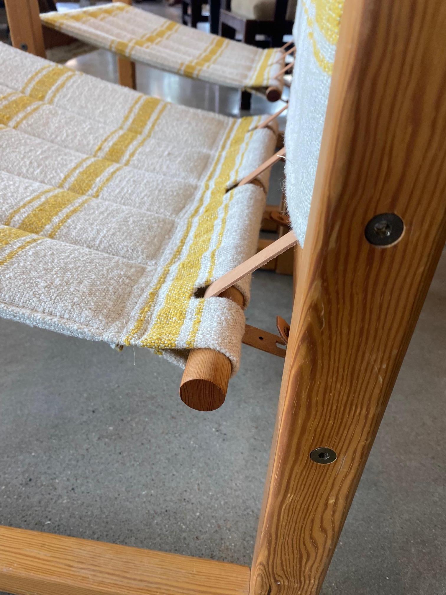 Pair of Safari Chairs by Karin Mobring, New Linen + Leather, Sweden, 1970's For Sale 8
