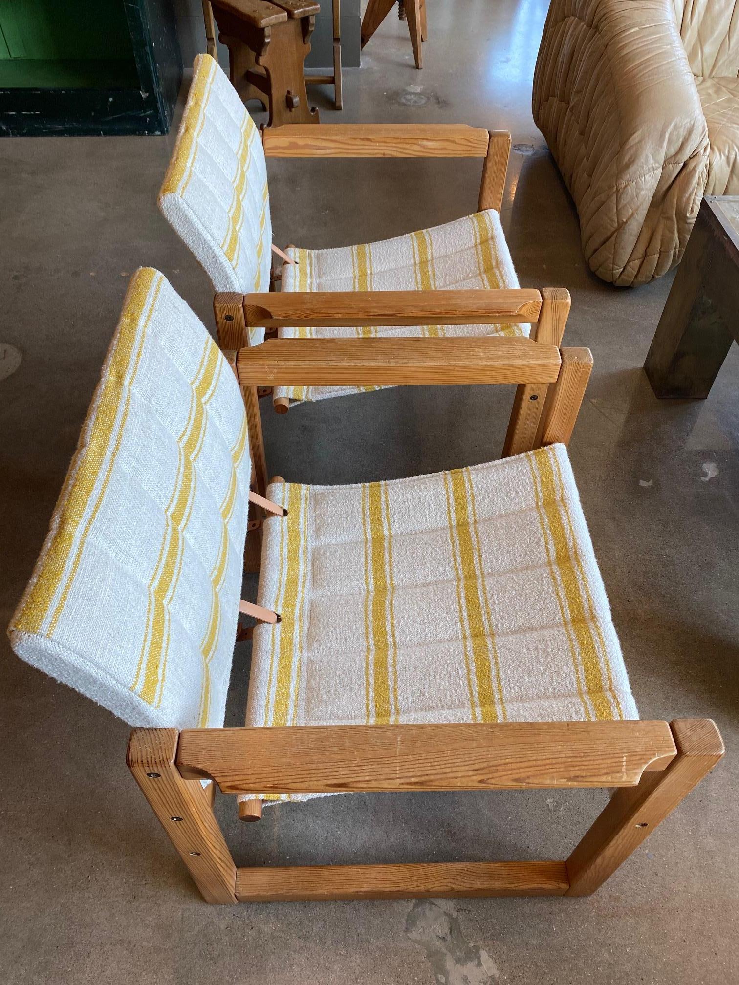 Pair of Safari Chairs by Karin Mobring, New Linen + Leather, Sweden, 1970's For Sale 9