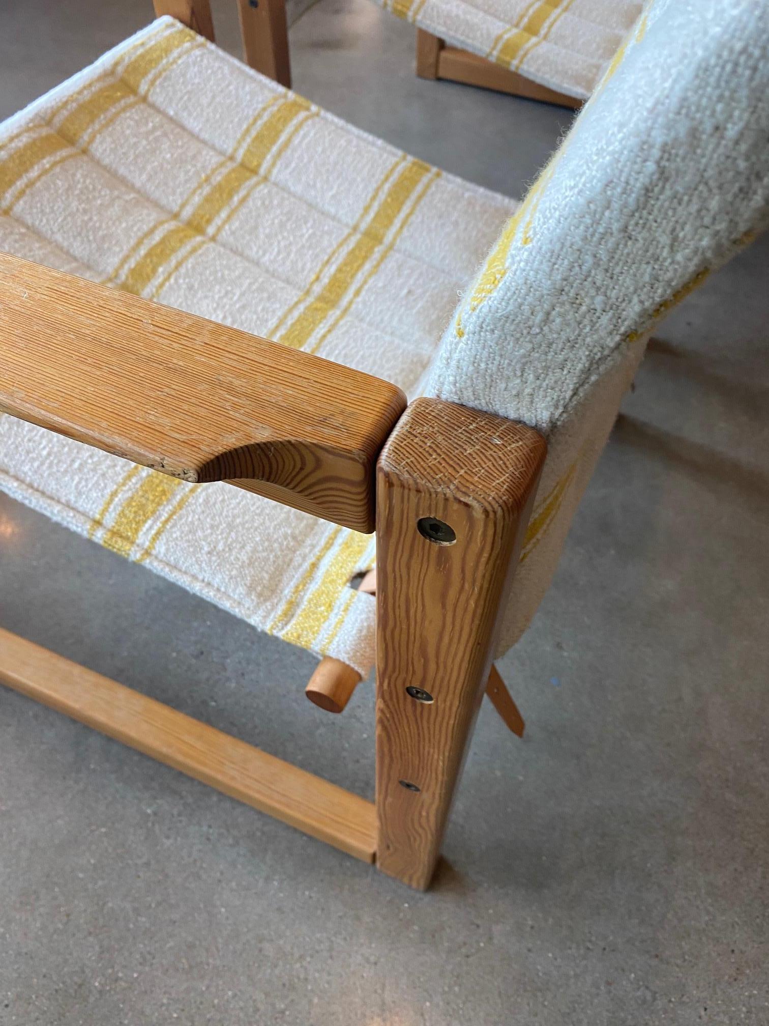 Pair of Safari Chairs by Karin Mobring, New Linen + Leather, Sweden, 1970's In Good Condition For Sale In Austin, TX