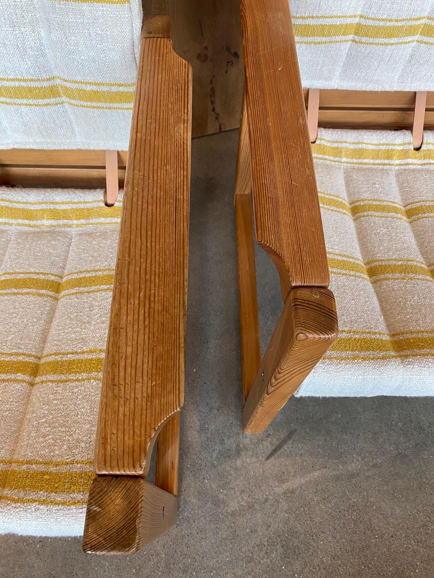 Late 20th Century Pair of Safari Chairs by Karin Mobring, New Linen + Leather, Sweden, 1970's For Sale