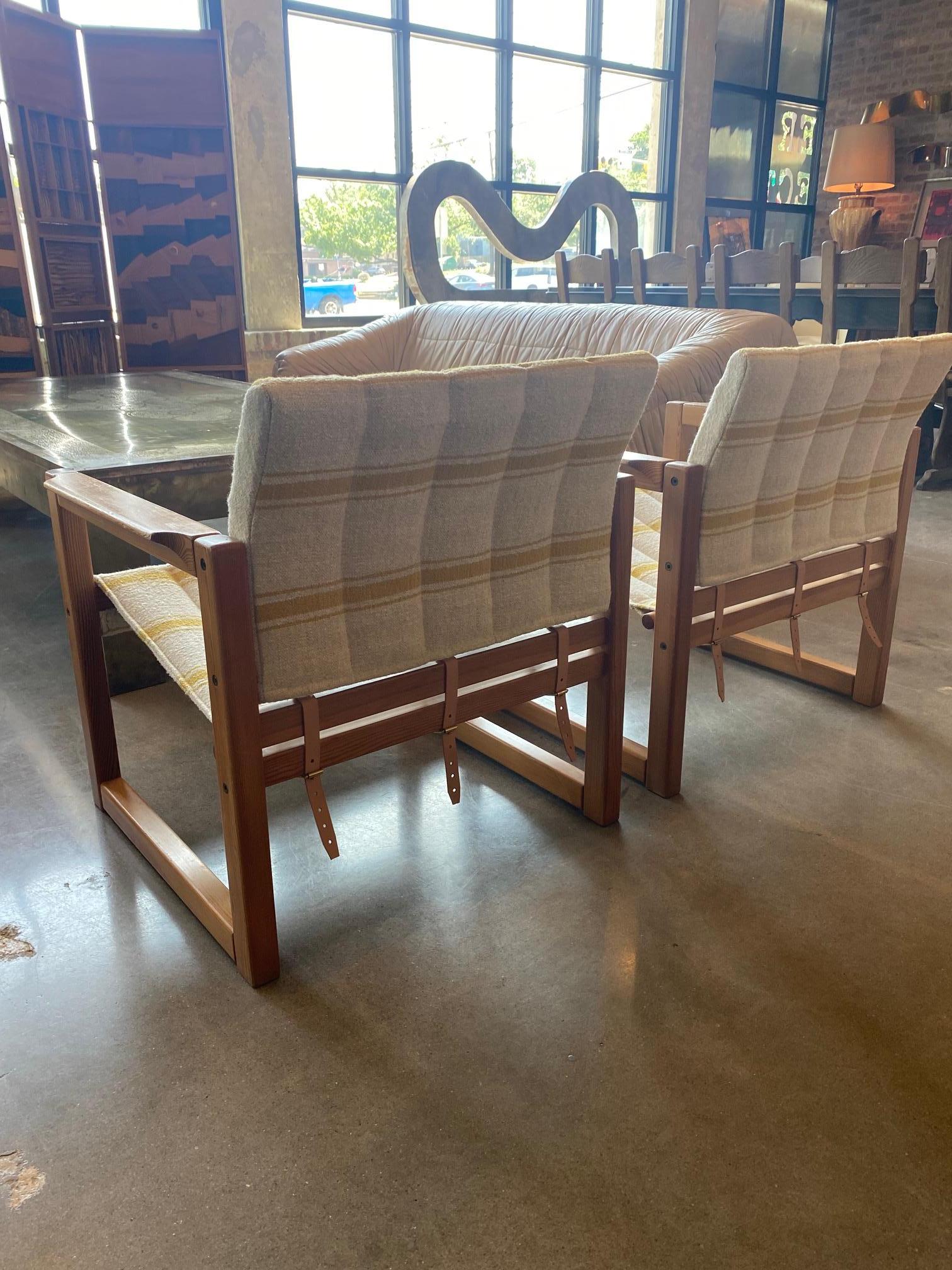 Pair of Safari Chairs by Karin Mobring, New Linen + Leather, Sweden, 1970's For Sale 1