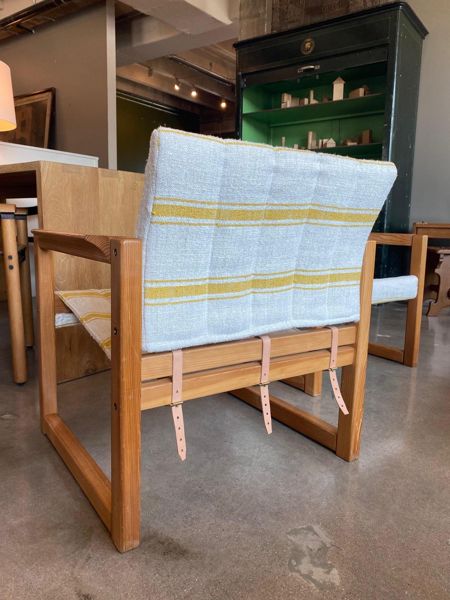 Pair of Safari Chairs by Karin Mobring, New Linen + Leather, Sweden, 1970's For Sale 2