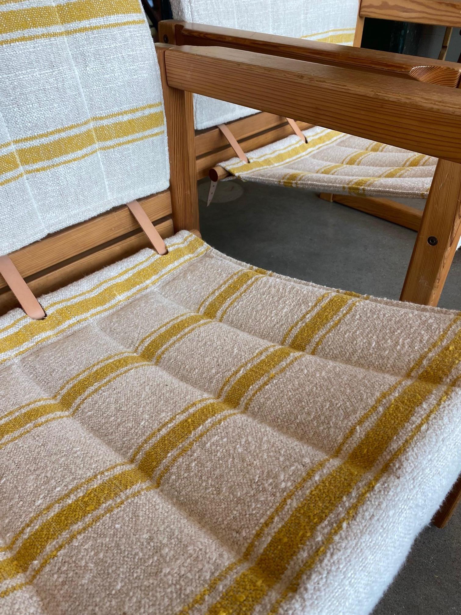 Pair of Safari Chairs by Karin Mobring, New Linen + Leather, Sweden, 1970's For Sale 3
